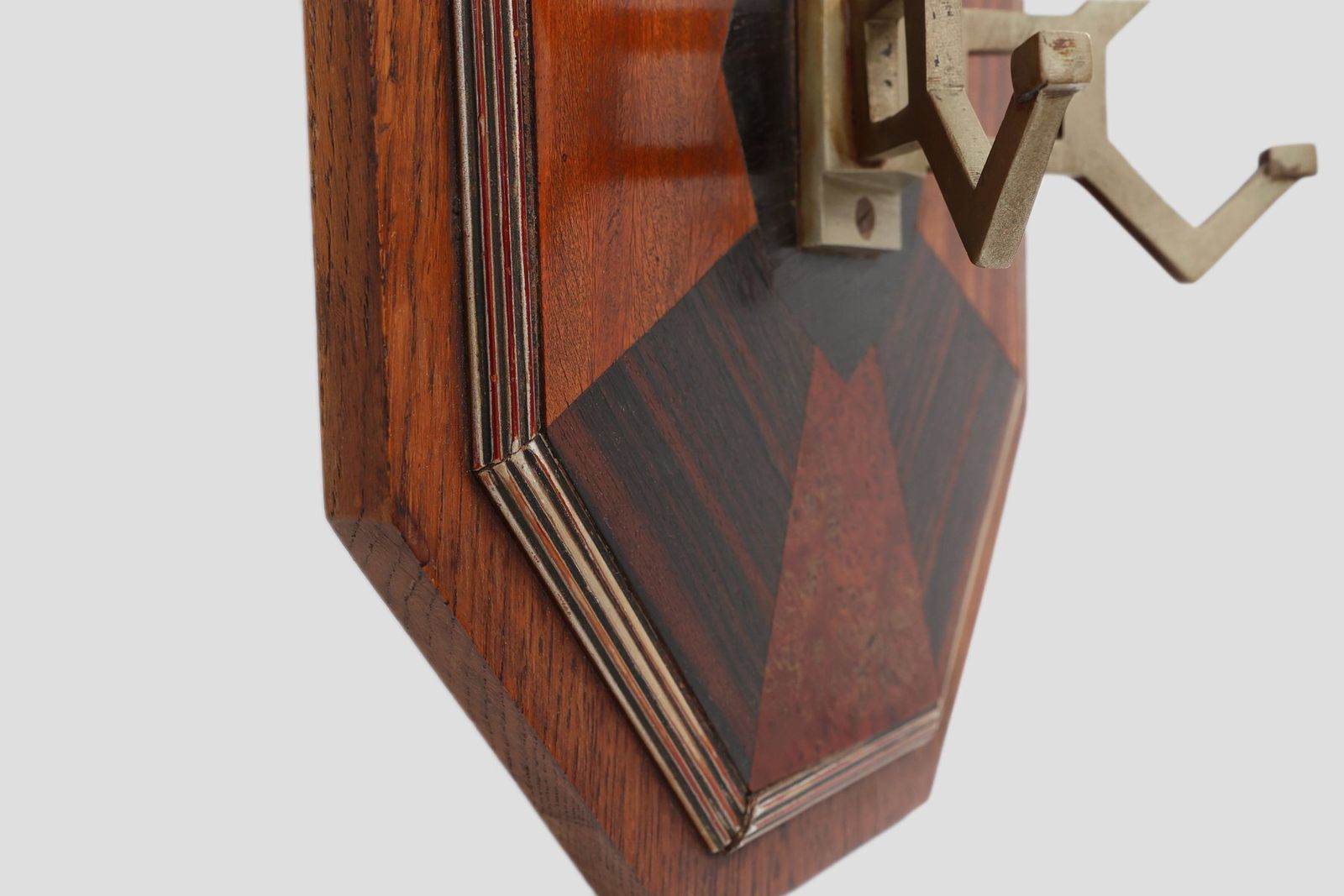 Art Deco Wall Mounted Coat Rack With Geometric Marquetry, France, 1930s photo buy