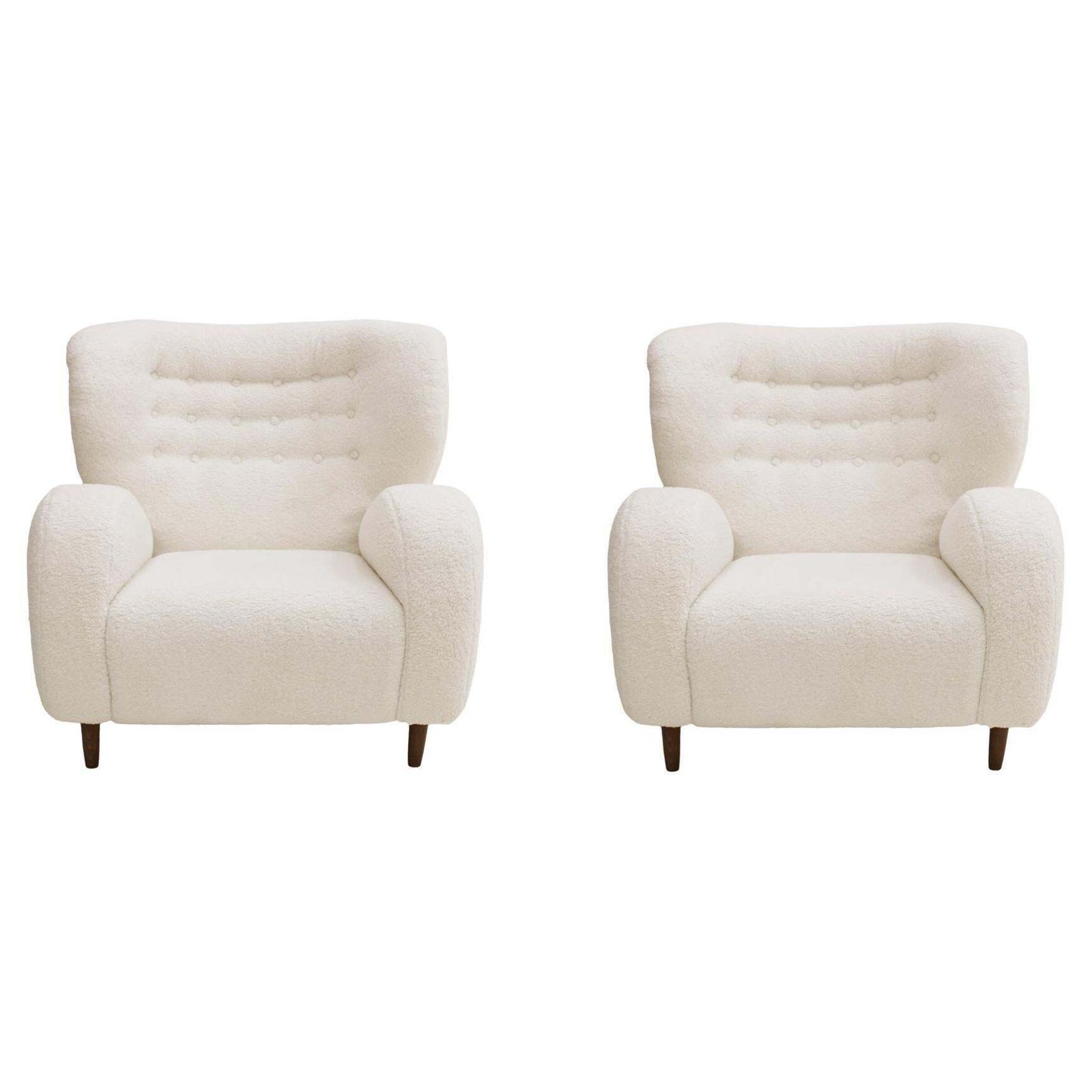 Pair Of Wool And Solid Wood Armchairs From The Late 20th Century, Norway