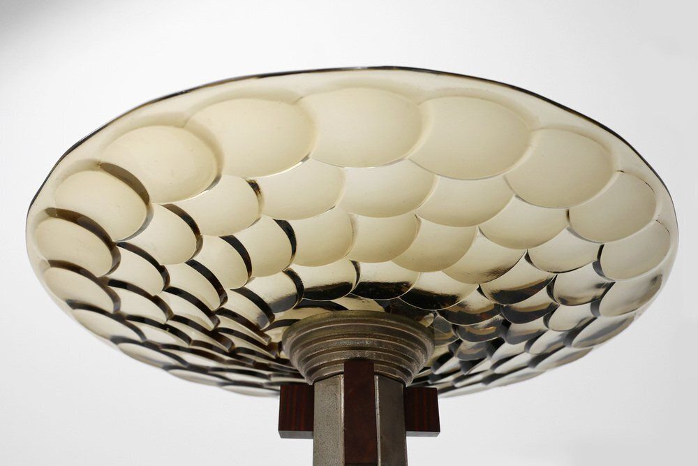 Art Deco Glass, Wood And Metal Fruit Bowl, France, 1940s photo for sale