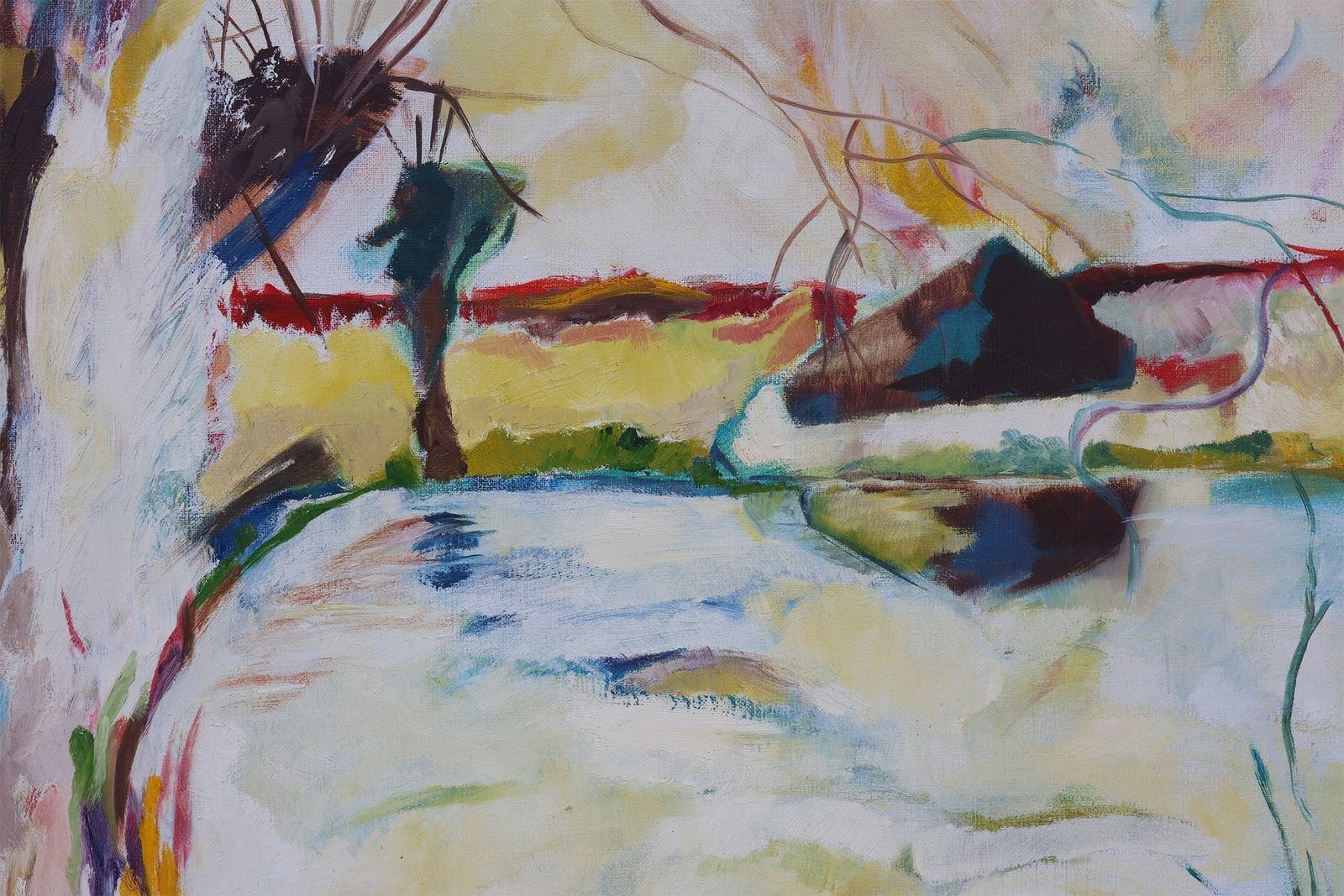 Art Belgian Artist, Modern Abstract Landscape, Oil On Canvas, 1982 photo