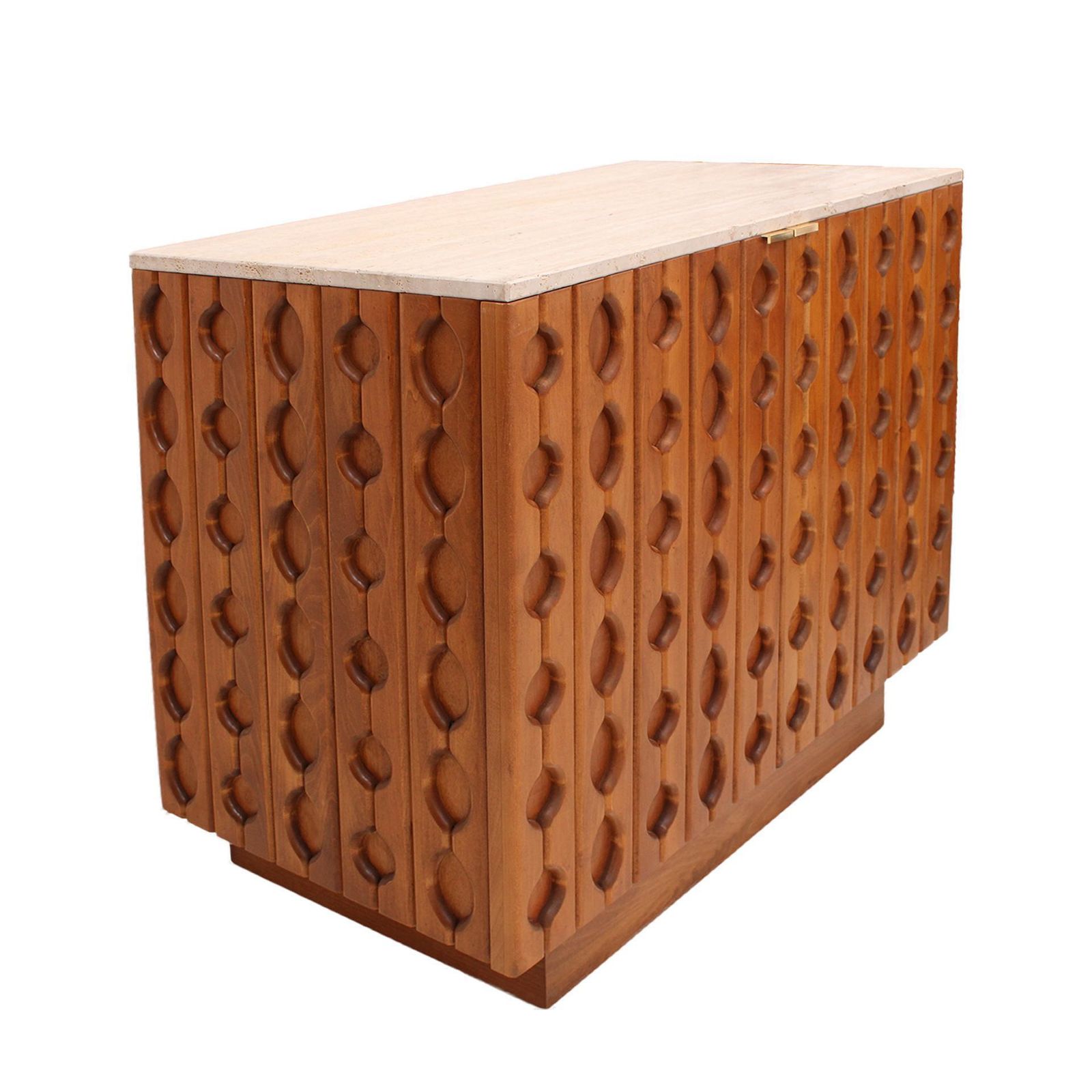 Contemporary Pair Of Italian Sideboards In Solid Wood And Travertine photo Furniture