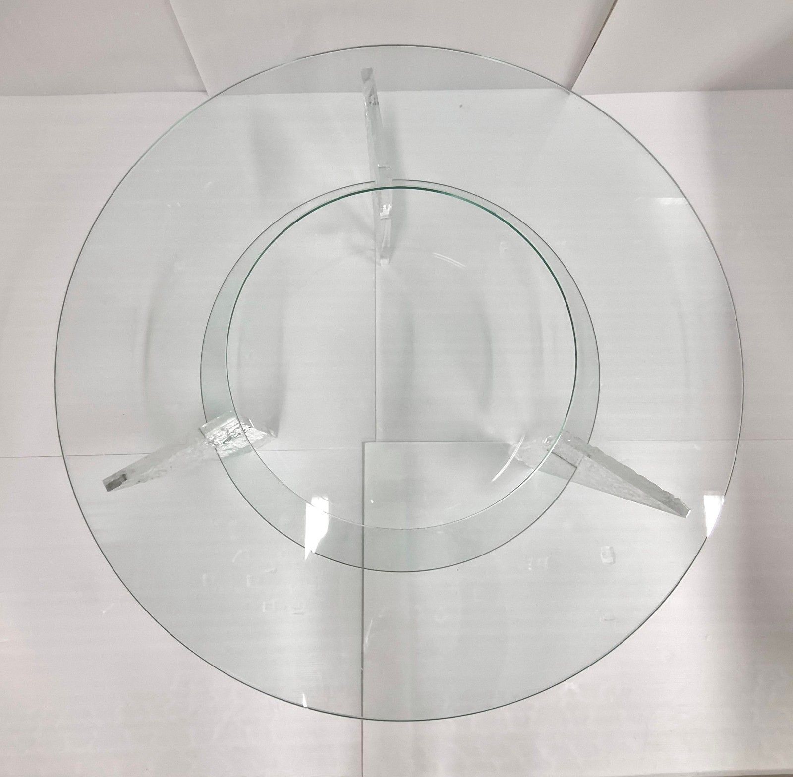 Vintage 1980s Plexiglass Texture & Glass Round Coffee Table 80s Jeannot Cerutti photo vinterior