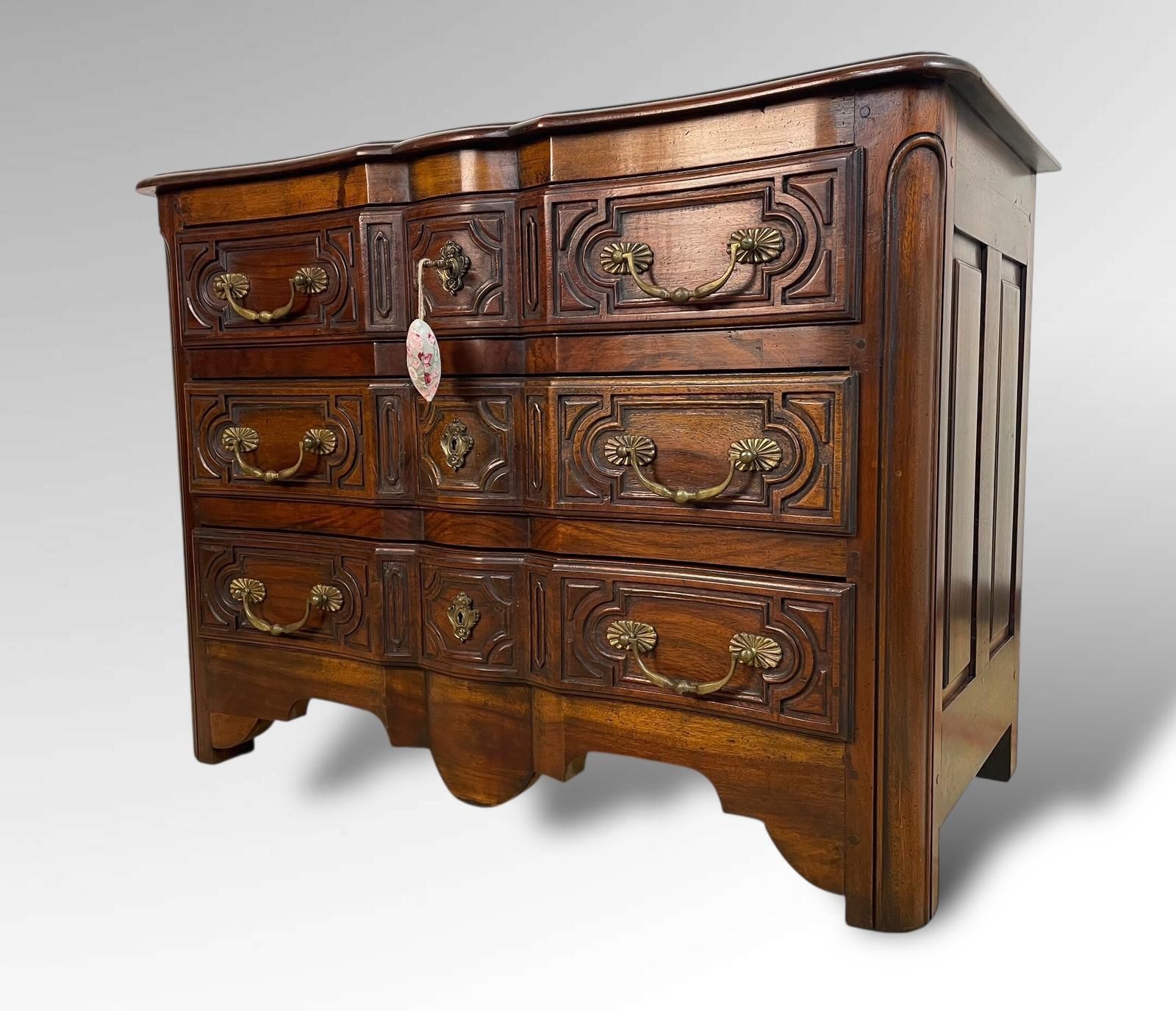 Antique Walnut Commode With Carved Panels & Brass Handles photo 795.0