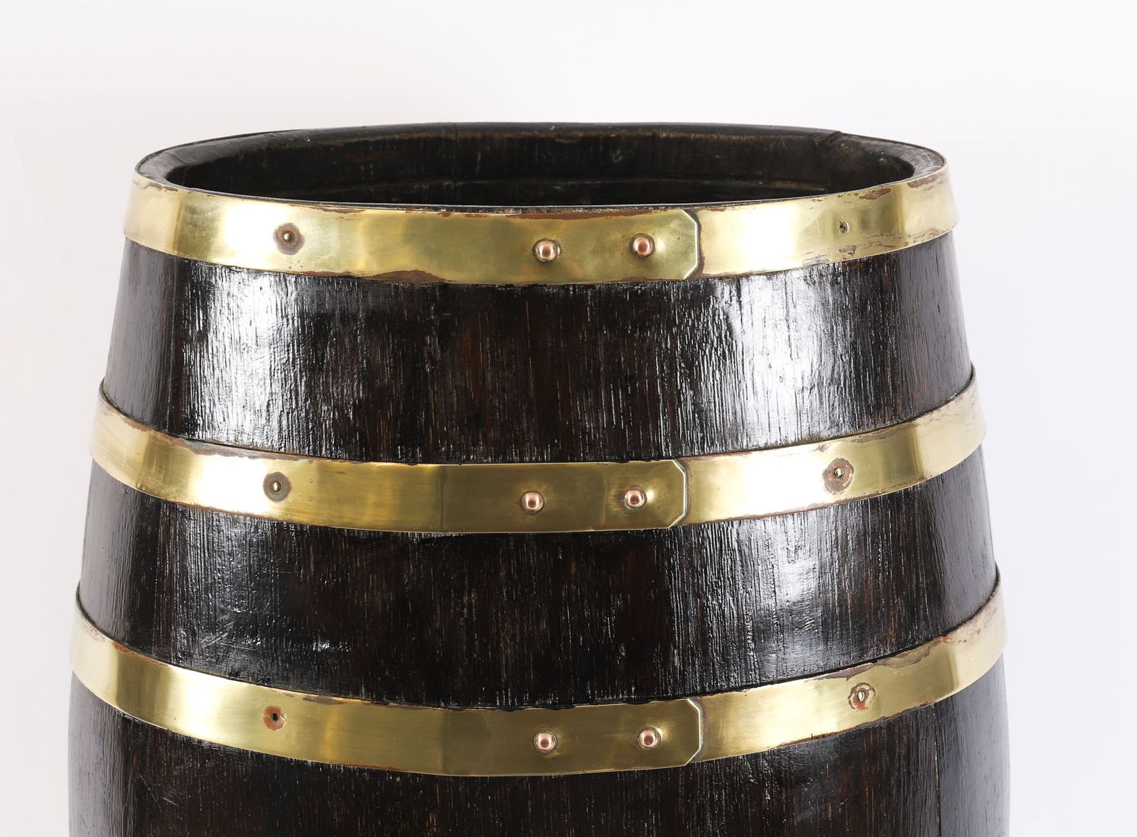 Antique Oval Brass Bound Barrel Umbrella Stick Stand 19th C photo vintage