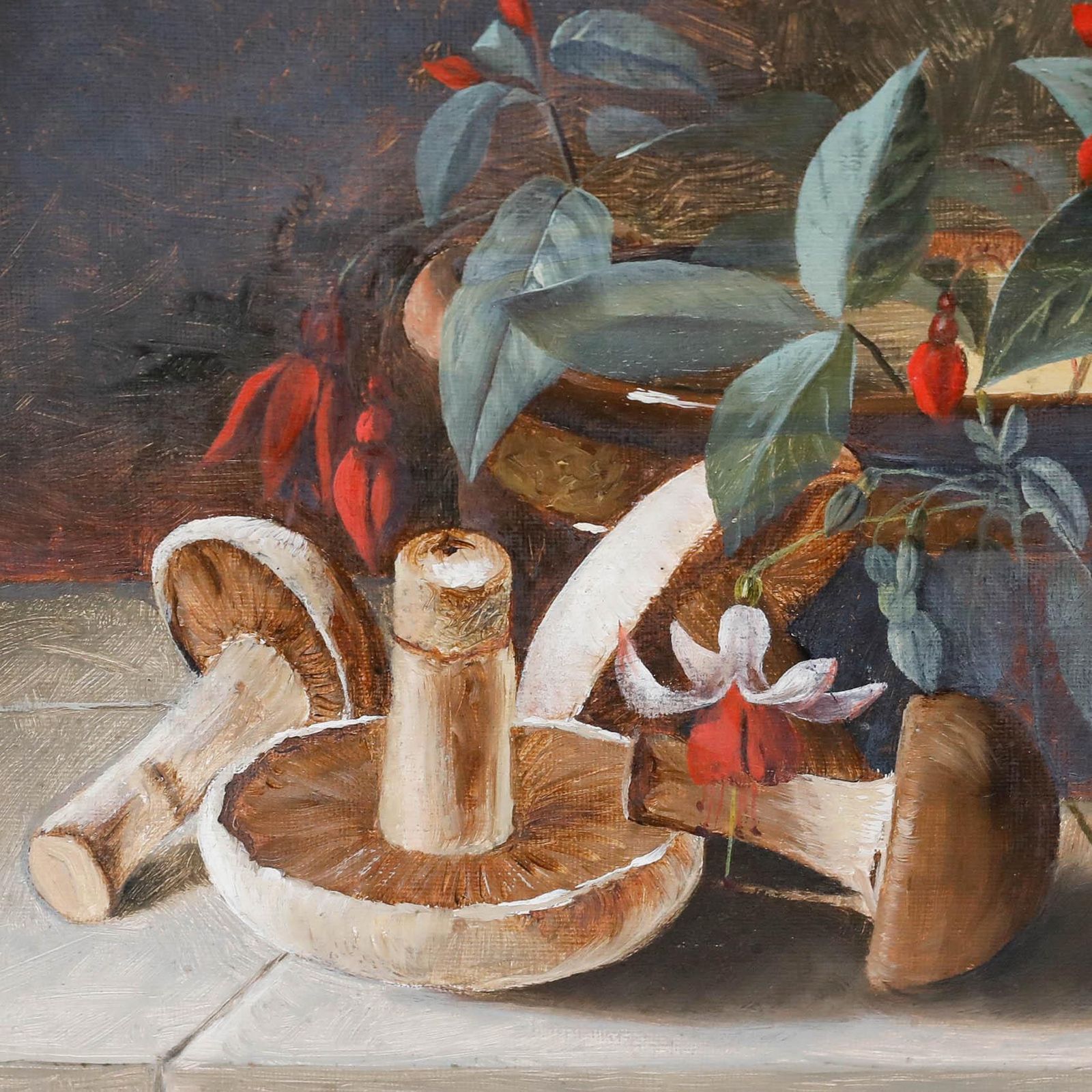 Higham Framed Early 20th Century Oil, Fuchsia And Mushrooms photo 395.0