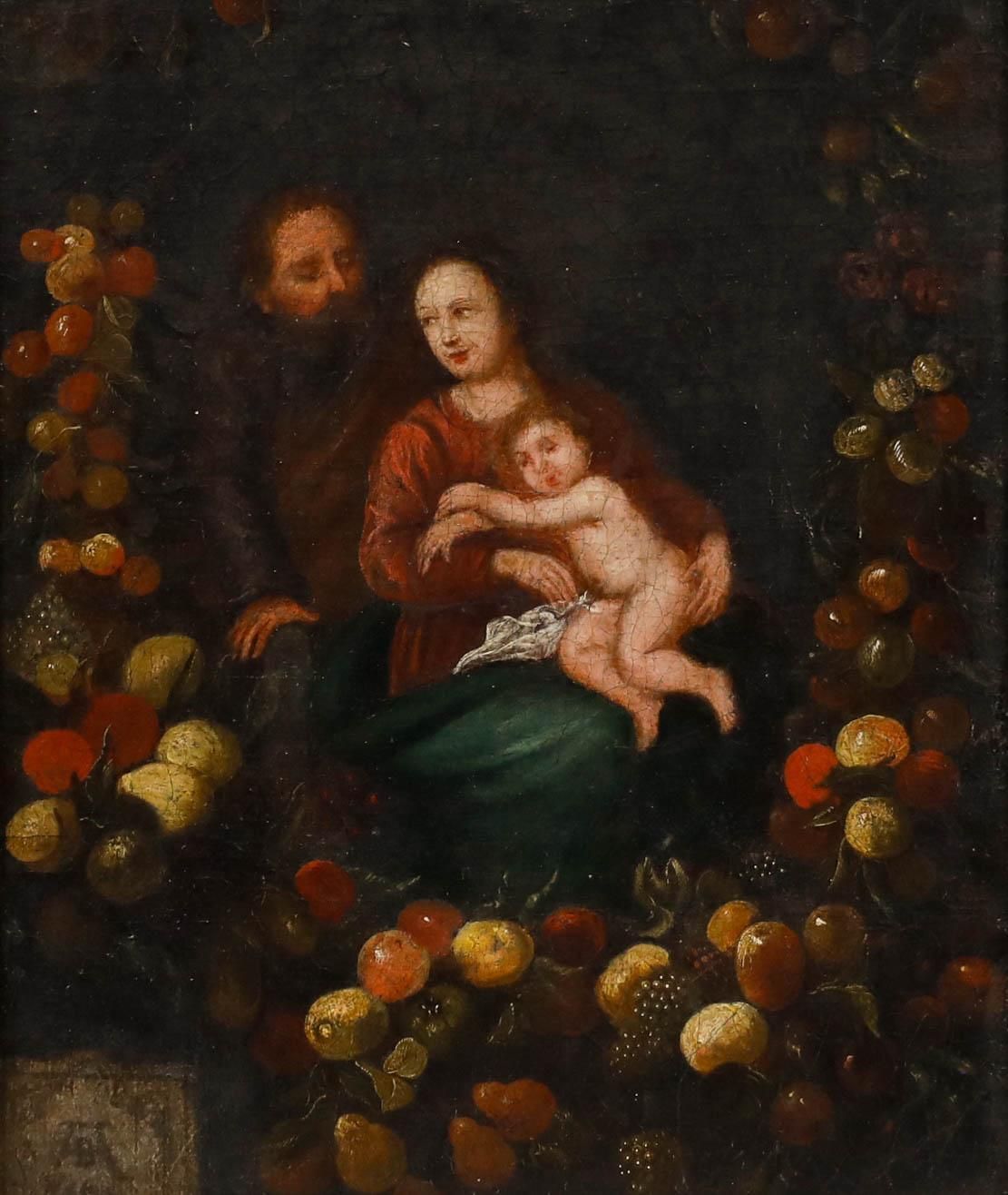 Follower Of Andries Daniels 17th Century Oil, Fruit Garland With Christ photo furniture