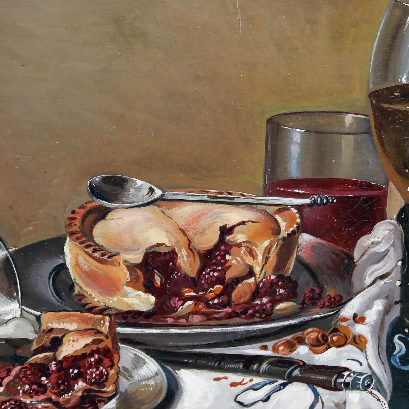 Frederick Victor Bailey (1919 1997) Oil, Still Life With Wine & Berry Pie photo Art