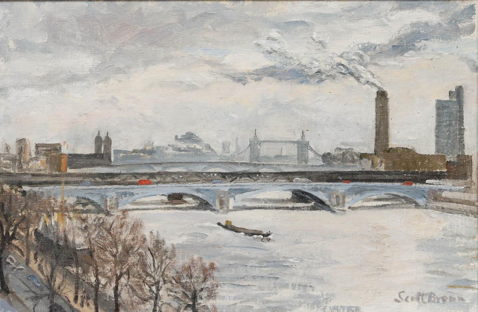 Scott Brown 20th Century Oil, View To London Bridge photo furniture
