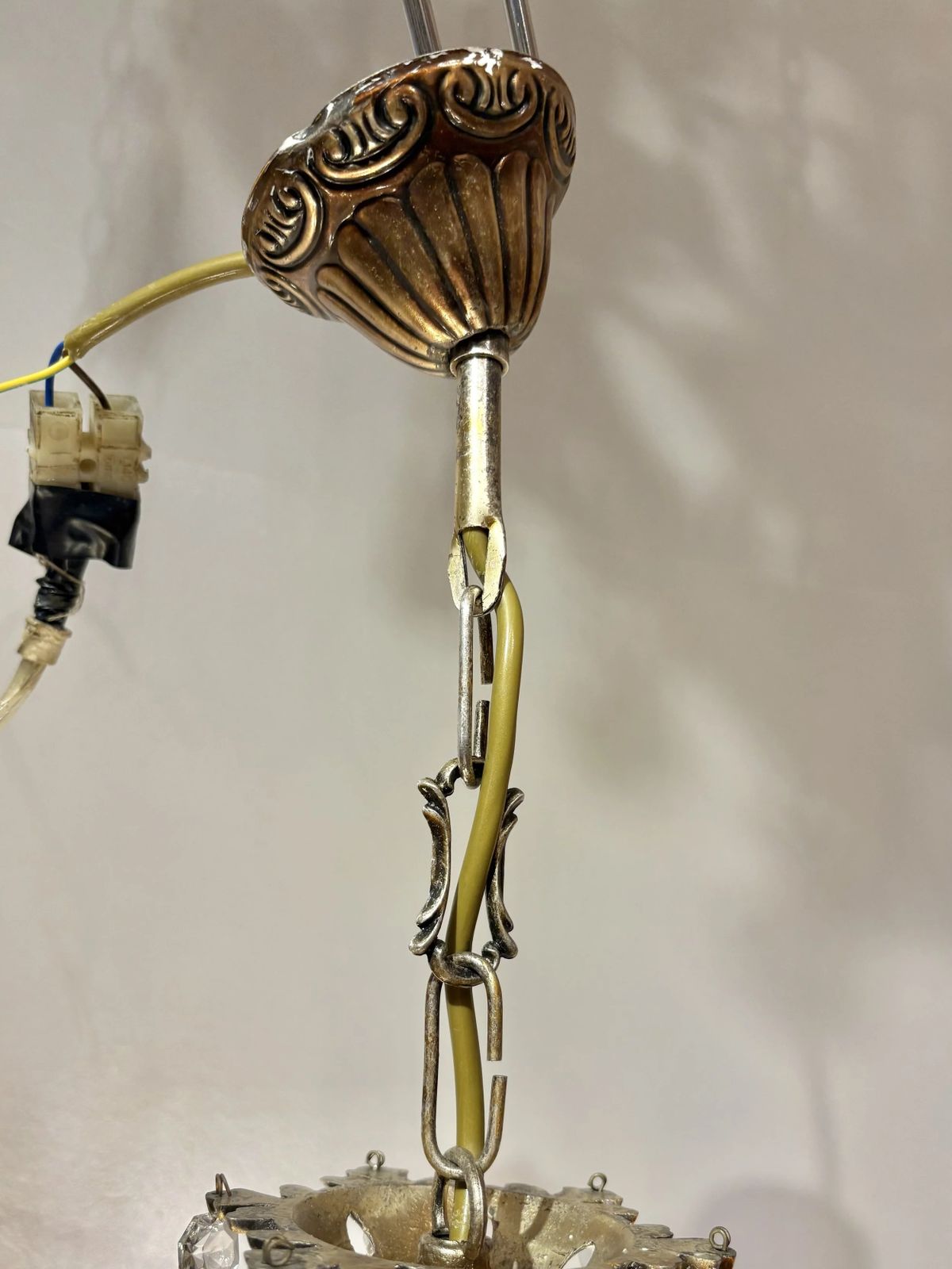 photo furniture Italian Mid Century Gilded Brass Chandelier With Bohemian Crystal