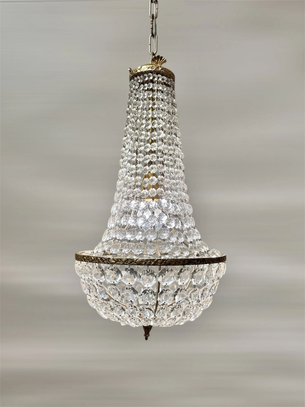 Italian Empire Style Chandelier In Gilt Brass And Bohemian Crystal photo furniture