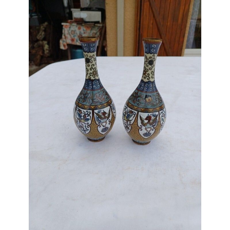 Pair Of Chinese Cloisonné Enamel Vases