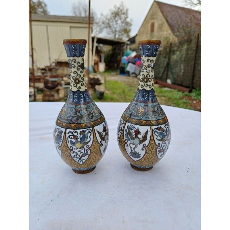 Pair Of Chinese Cloisonné Enamel Vases photo Home Decor