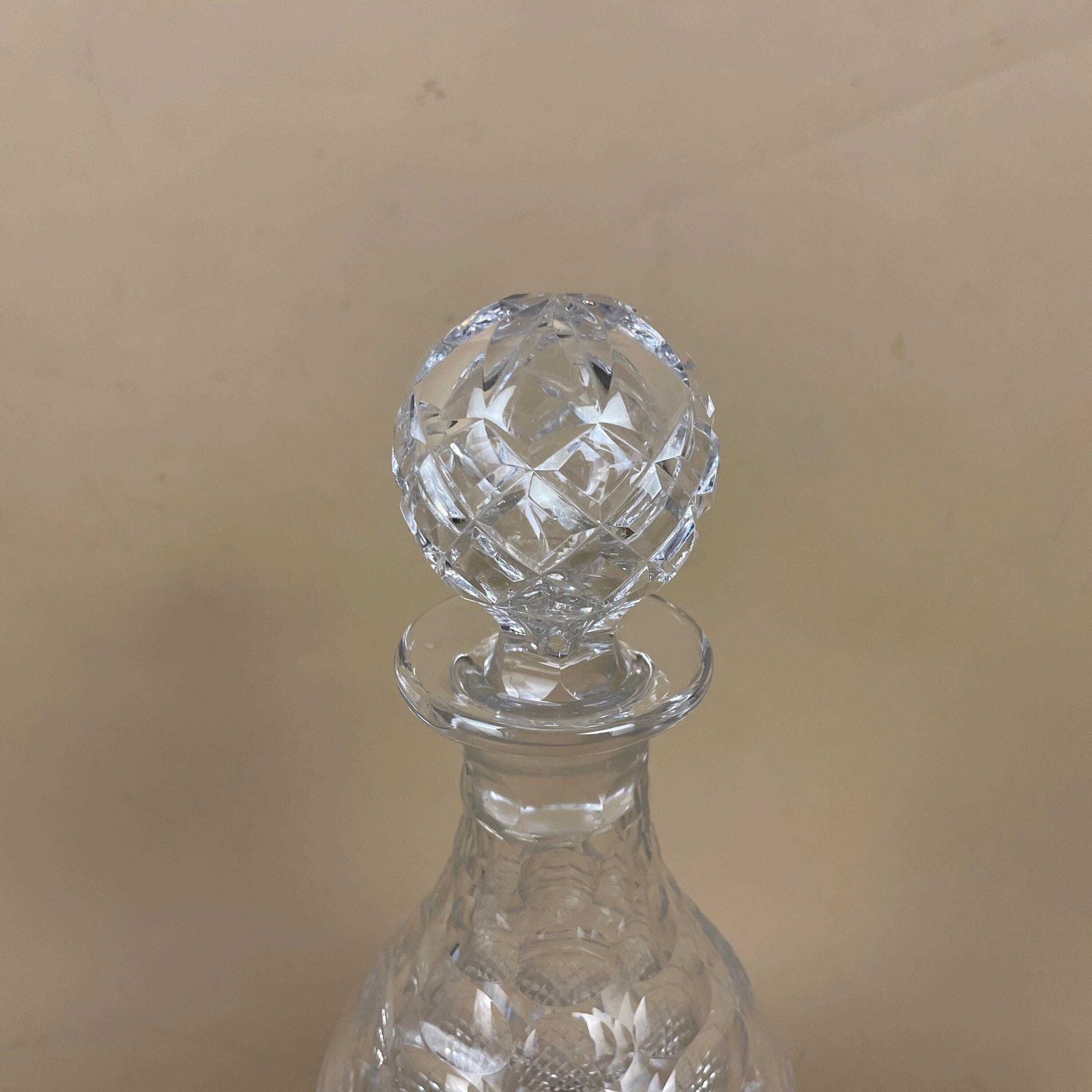 Vintage Glass Drink Decanter Cut Glass Crystal Whisky Display Triple Neck Bottle Retro Antique Lid Top Lidded Cap Drinks Trolly Funnel photo Home Decor