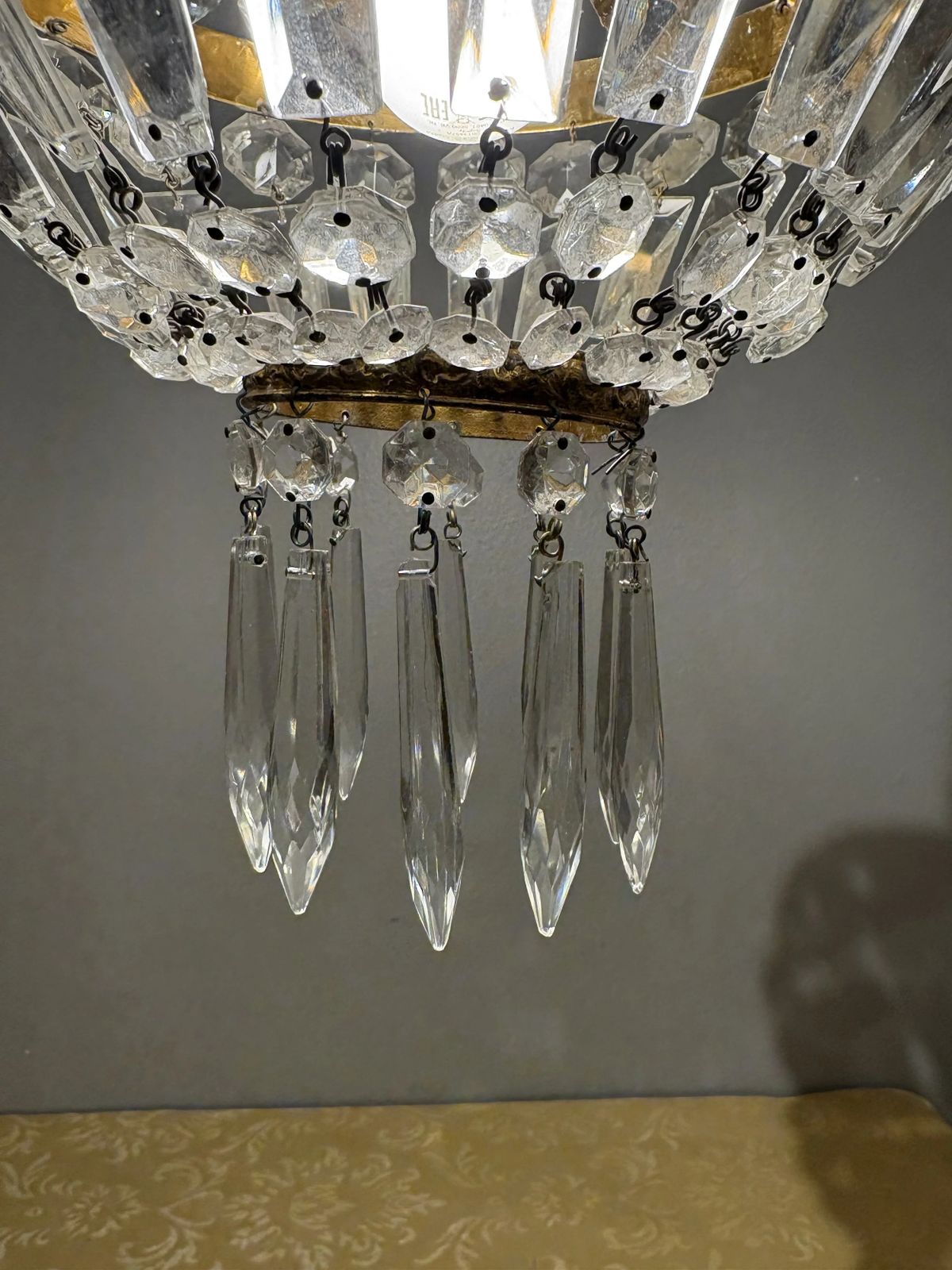 Italian Empire Style Chandelier In Gilt Brass And Bohemian Crystal photo buy
