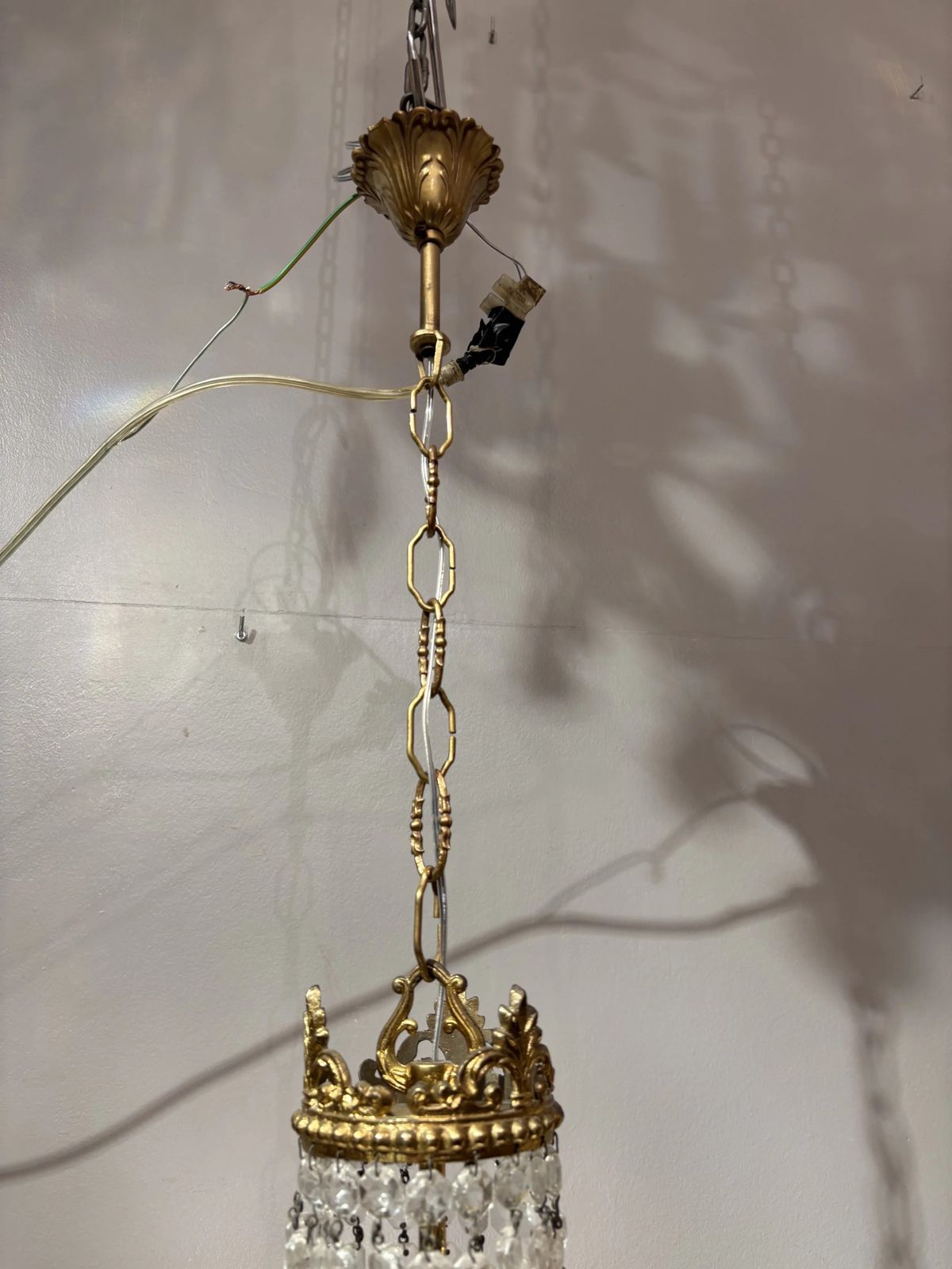 Italian Empire Style Chandelier In Gilt Brass And Bohemian Crystal photo vintage