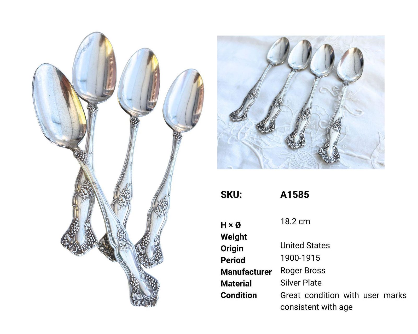 Rogers Bros Soup Spoons | 4pcs | Silver Plate Grapes Vine | Ready To Use photo vintage