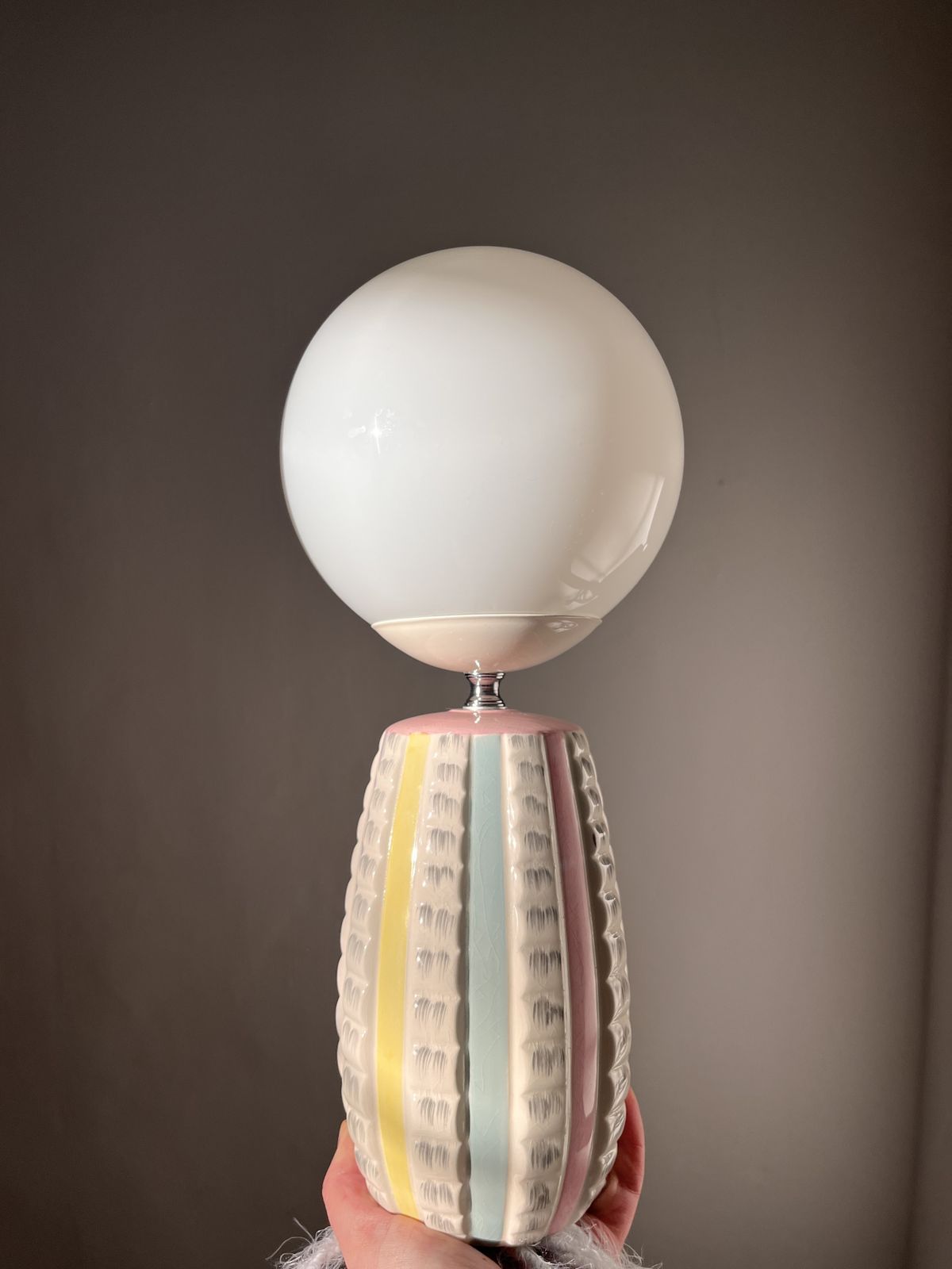 Mid Century Modern Ceramic Table Lamp By Hj Wood Staffordshire With Globe Lampshade photo vintage