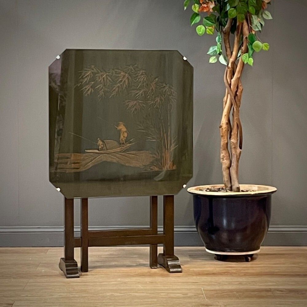 Attractive Small Oriental Carved Tilt Top Occasional Square Side Table