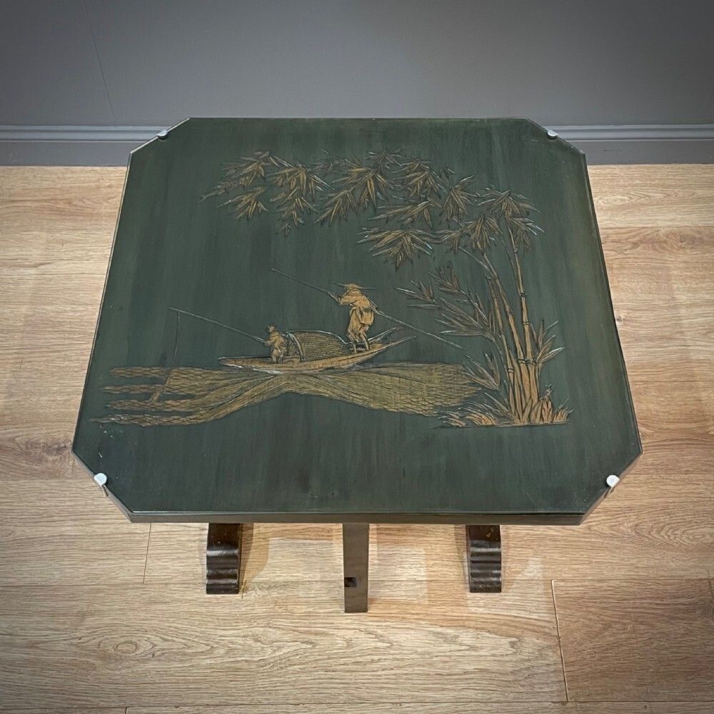 Attractive Small Oriental Carved Tilt Top Occasional Square Side Table photo for sale