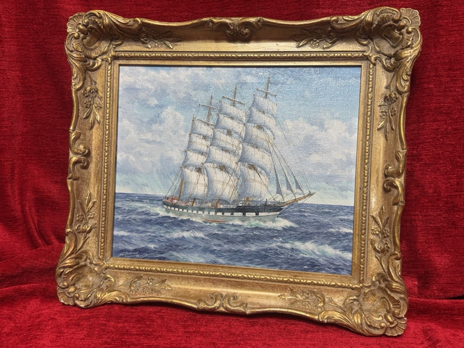 Baroque Sailing Vessel Ross Shire Clipper Ship Oil Painting On Canvas J C Burnie photo furniture