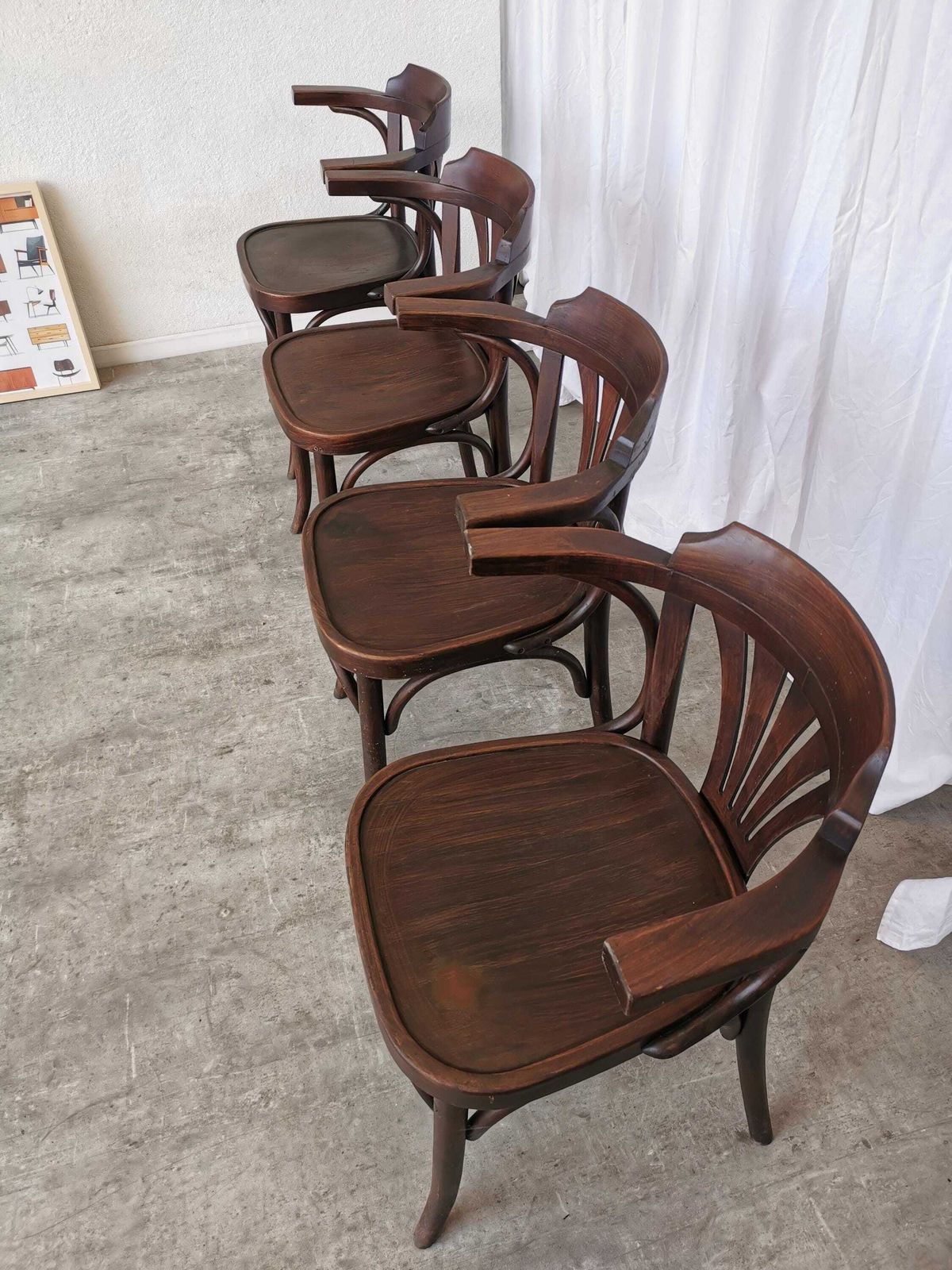 Set Of 4 Vintage Bentwood Dining Chair: Mid Century Thonet Style Armchair photo buy