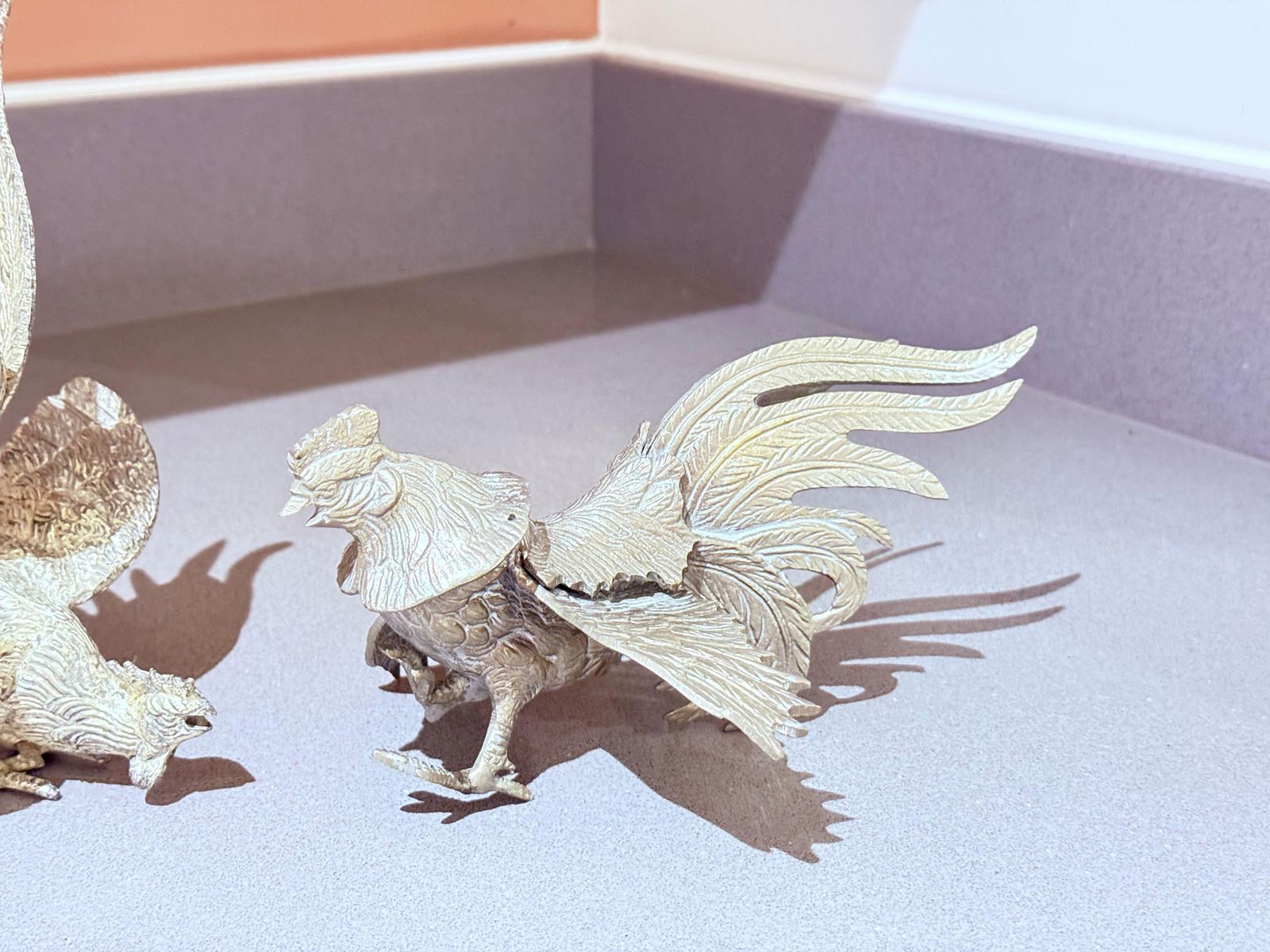 Antique Pair Of Silver Rooster Stand, Decoration For Home Décor, Animal Figure photo 491.0