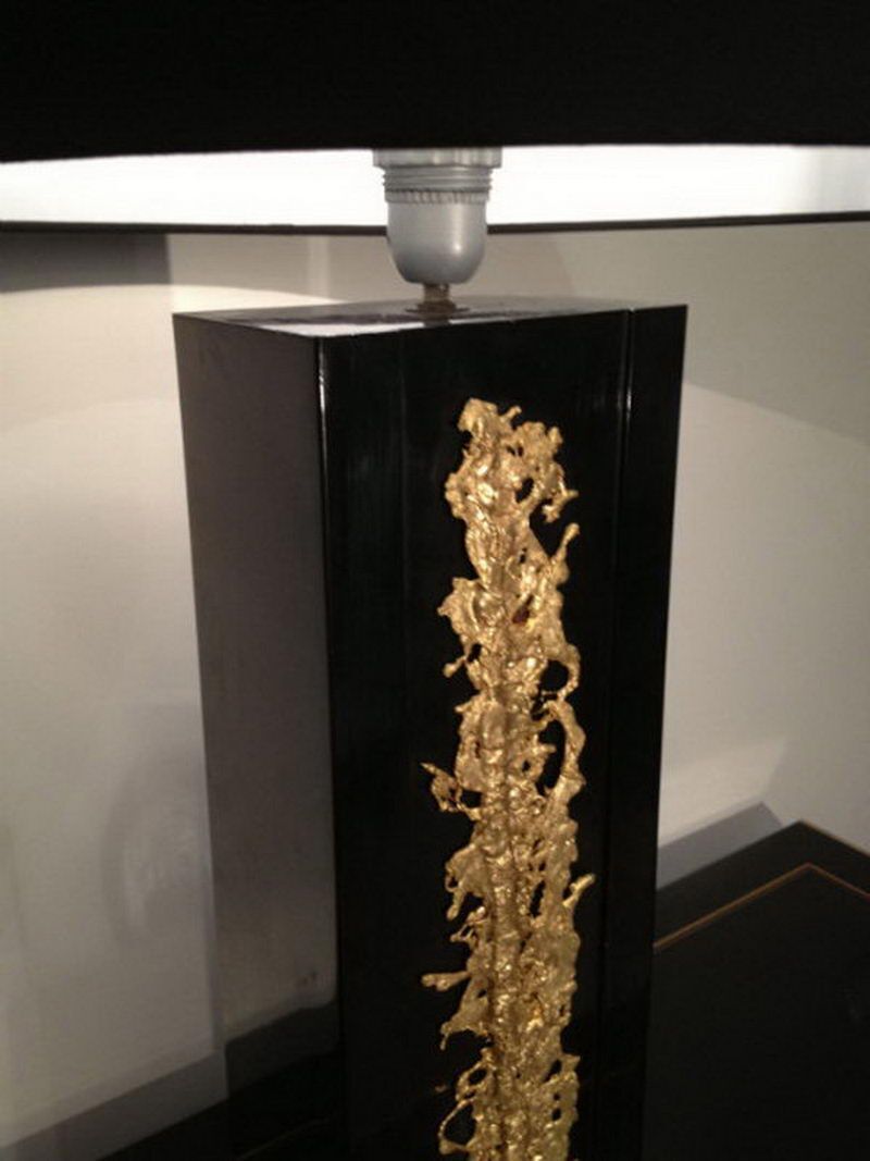 Large Black Lacquered Lamp With Gilded Bronze Decoration photo vintage
