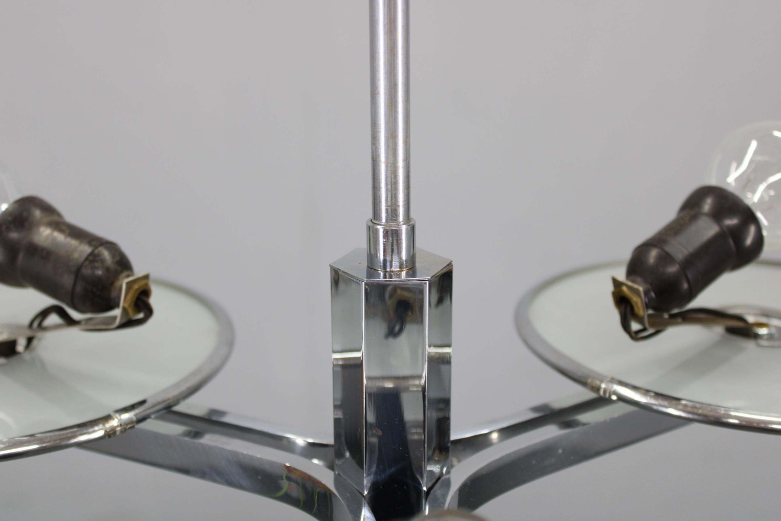 Restored Bauhaus Or Art Deco Chrome And Glass Chandelier, Czechoslovakia photo vinterior
