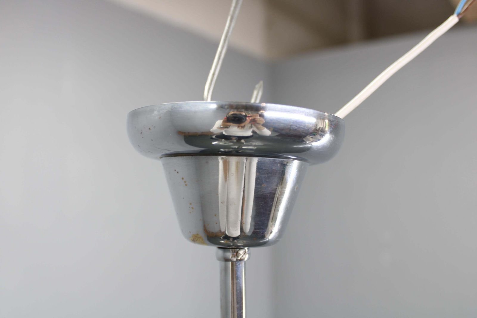 Restored Bauhaus Or Art Deco Chrome And Glass Chandelier, Czechoslovakia photo buy