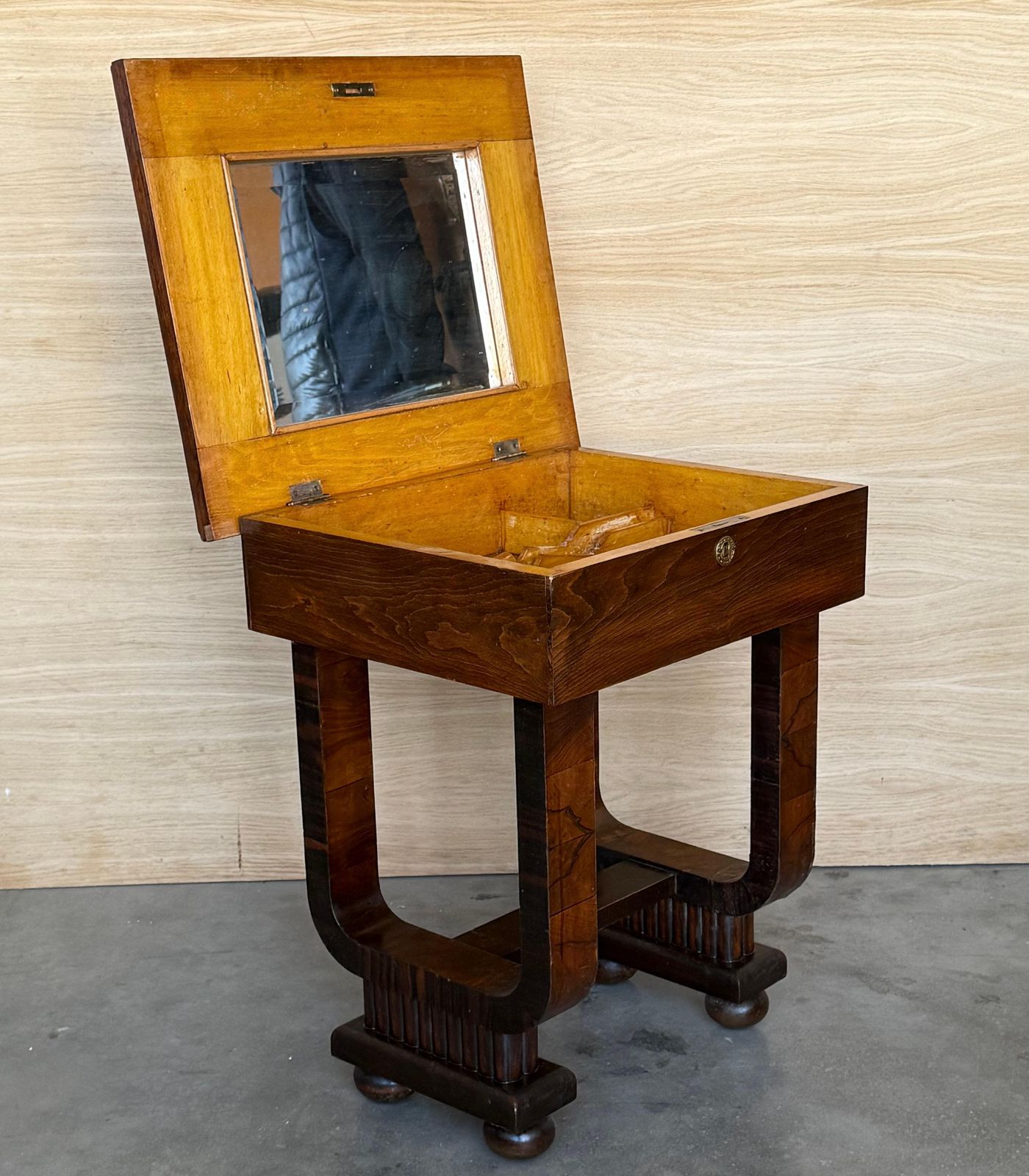 Furniture Art Deco Sewing Stand Work Or Side Table Table With Black Ebonized Details photo