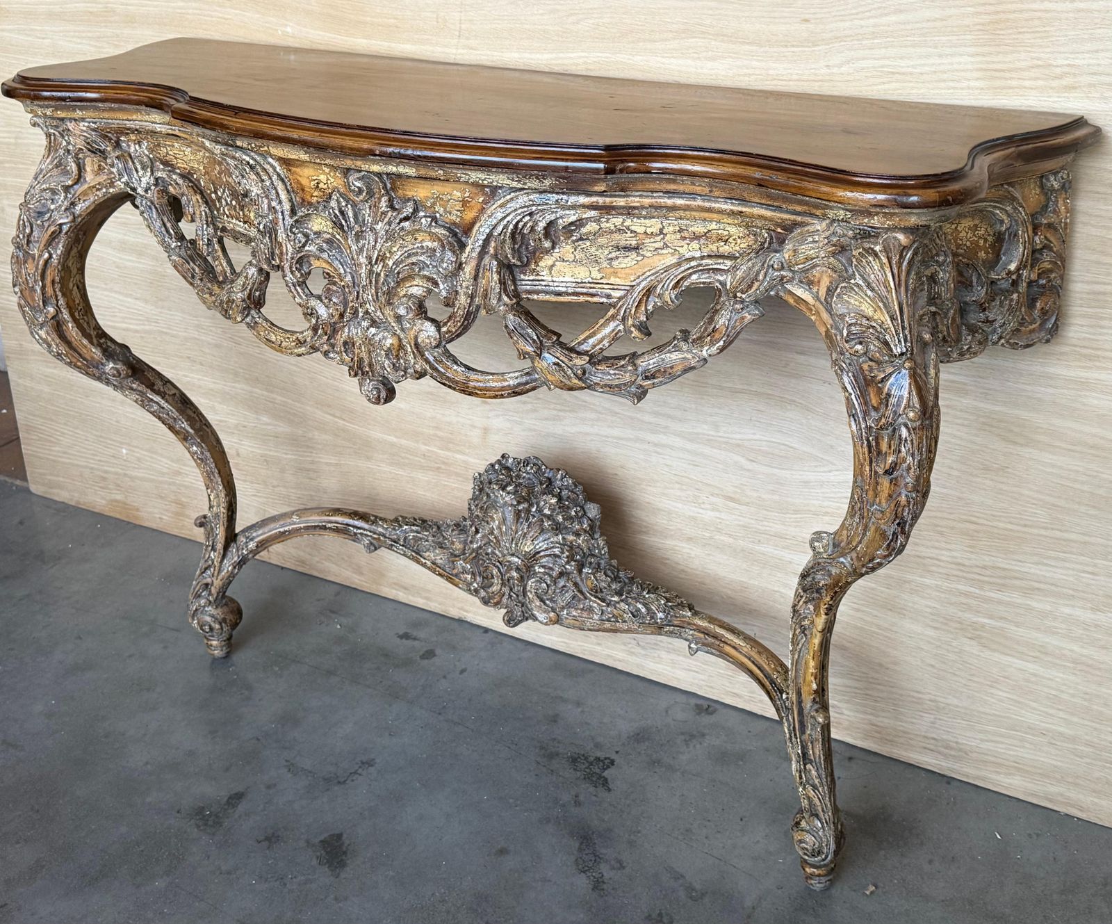 Console murale de style Louis XIV sculptée et peinte, plateau en bois photo 2816.0