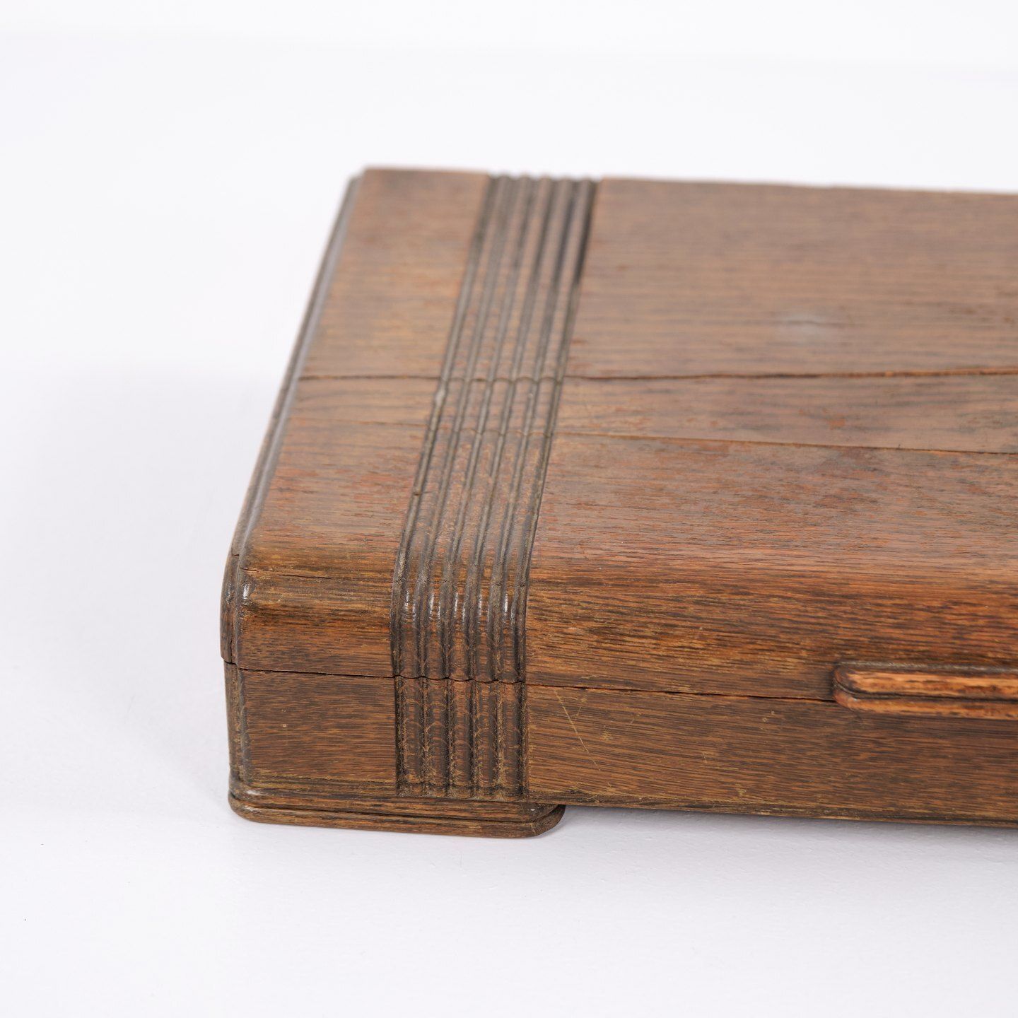Cutlery Box   Oak   Green   Brass Fittings   Antique photo for sale