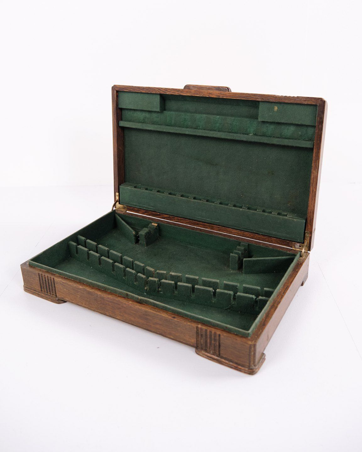 Cutlery Box   Oak   Green   Brass Fittings   Antique photo 155.0