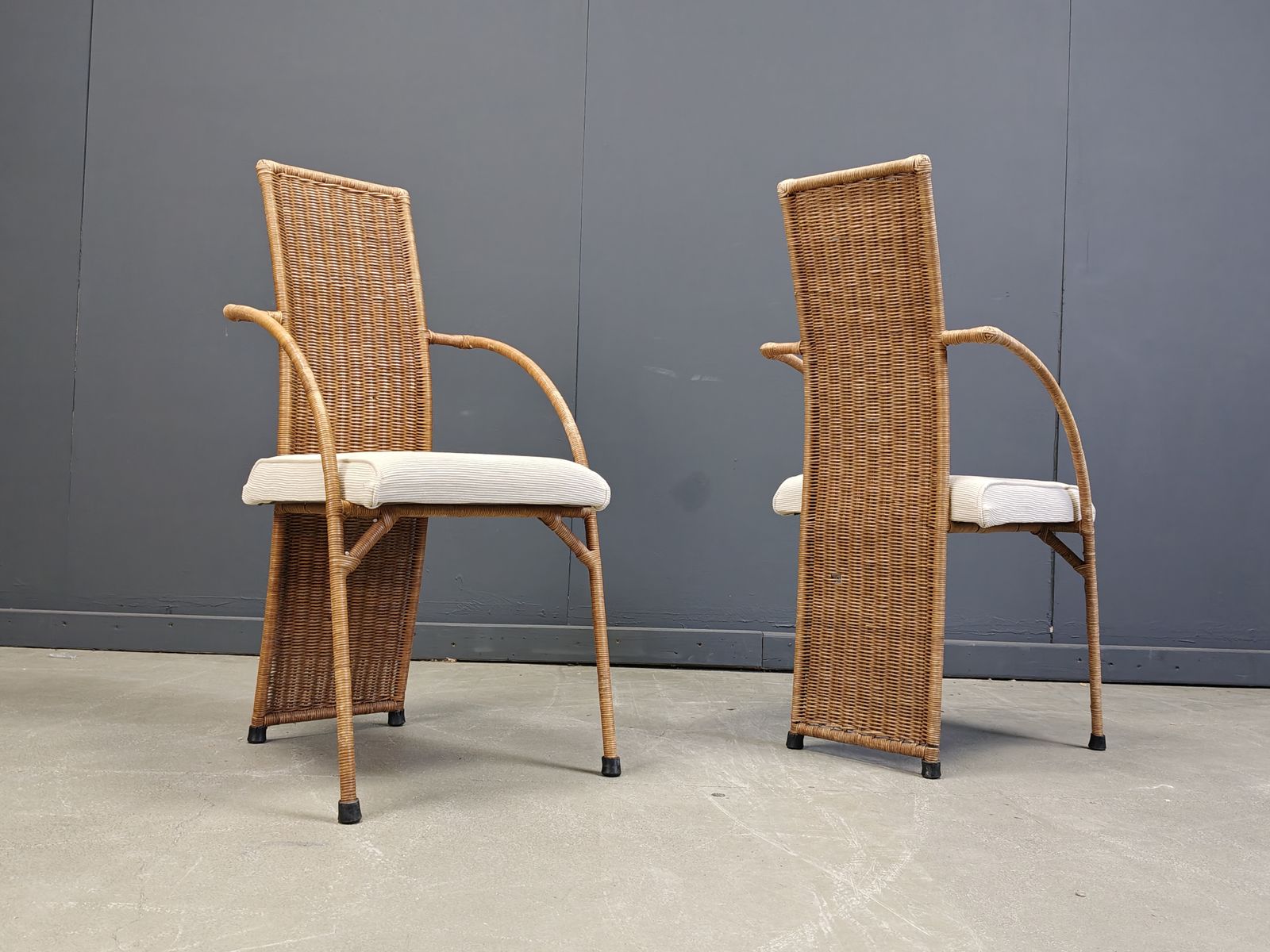 Vintage High Back Wicker Dining Chairs Set Of 6   1980s photo Furniture