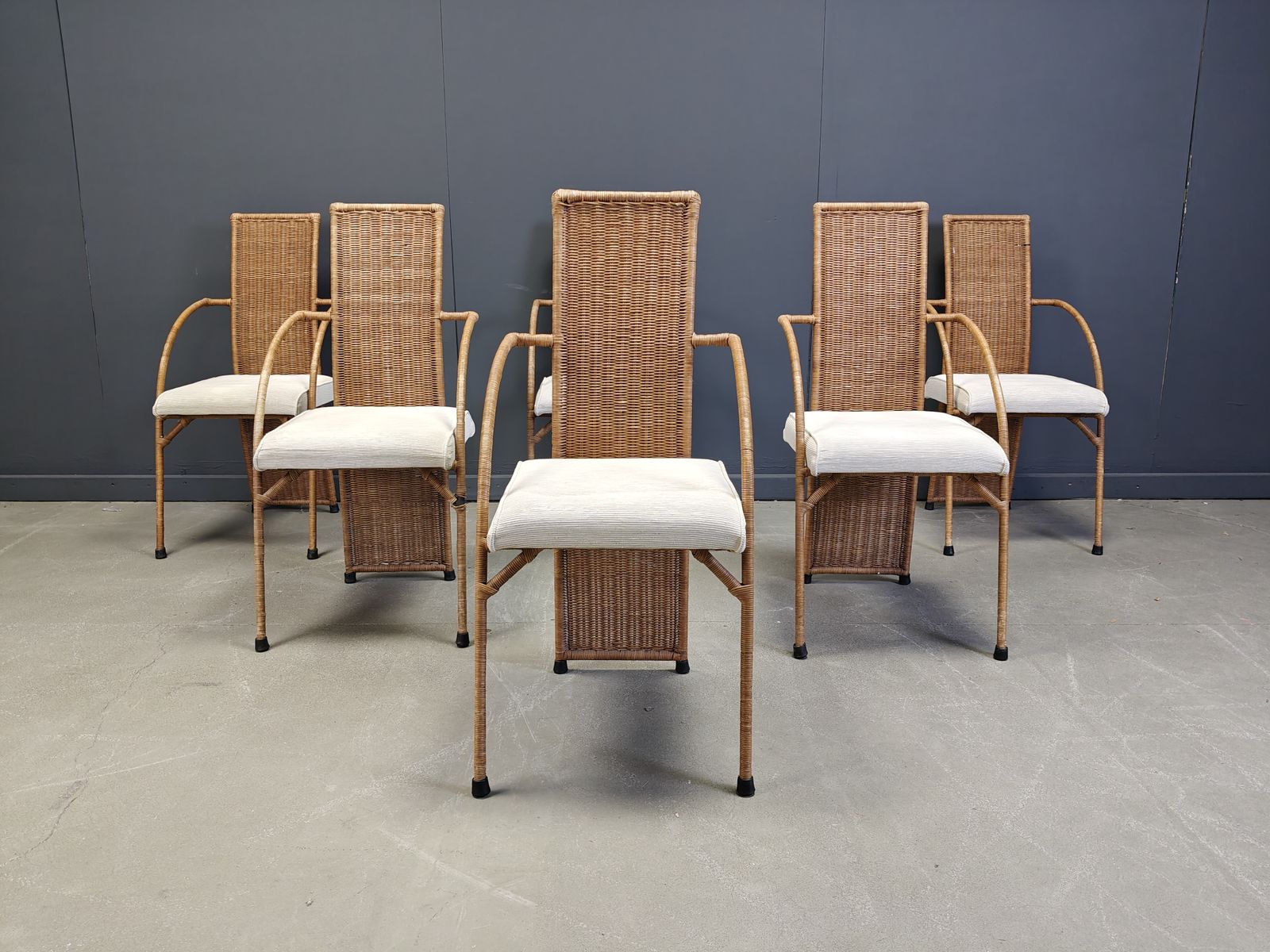 Furniture Vintage High Back Wicker Dining Chairs Set Of 6   1980s photo