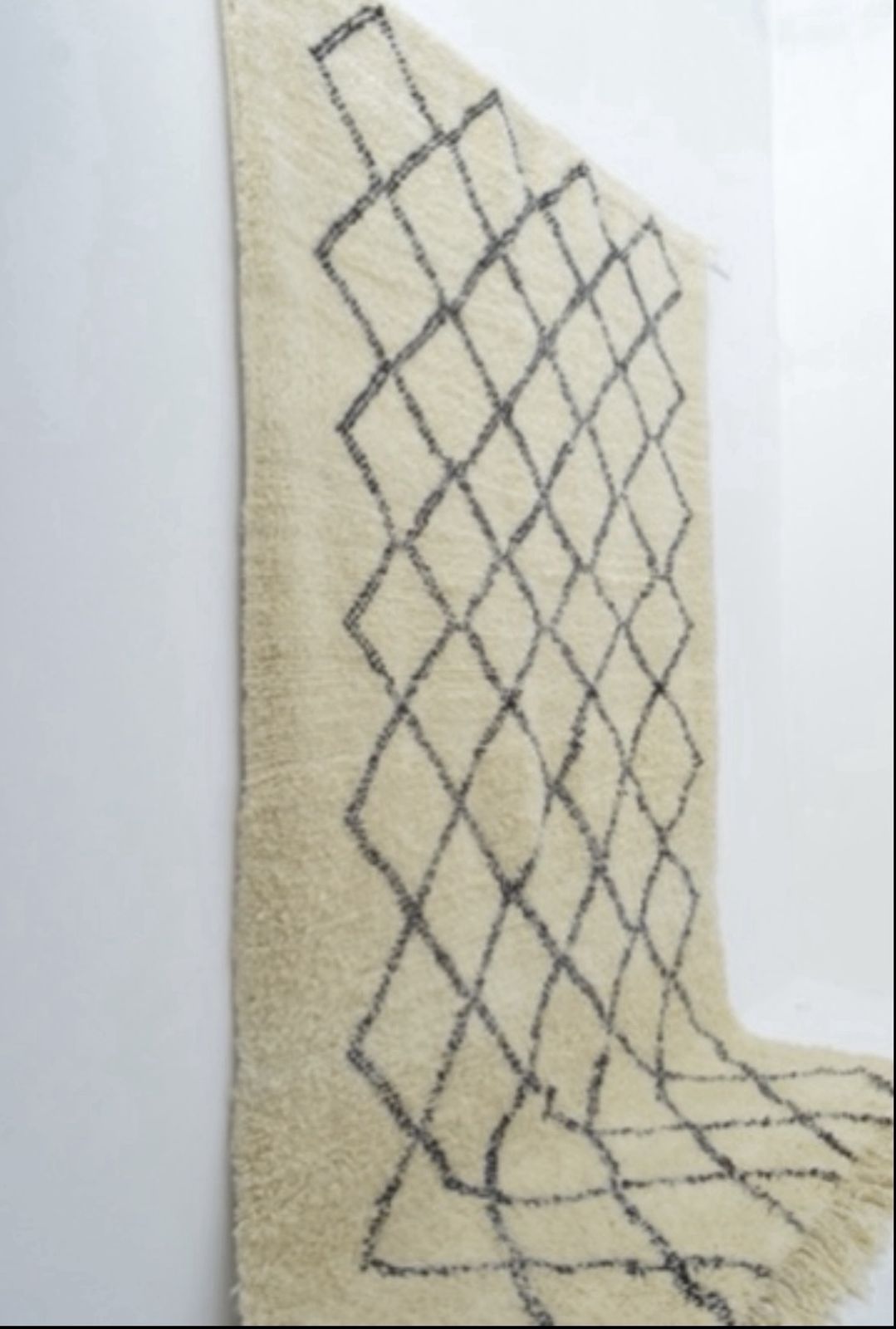 Vintage Moroccan Beni Ourain Rug 6’6”X 9 Ft 10 Hand Knotted Cream & Navy Lozenge Plush 100% Wool Berber Carpet Le Corbusier Eames photo Textiles