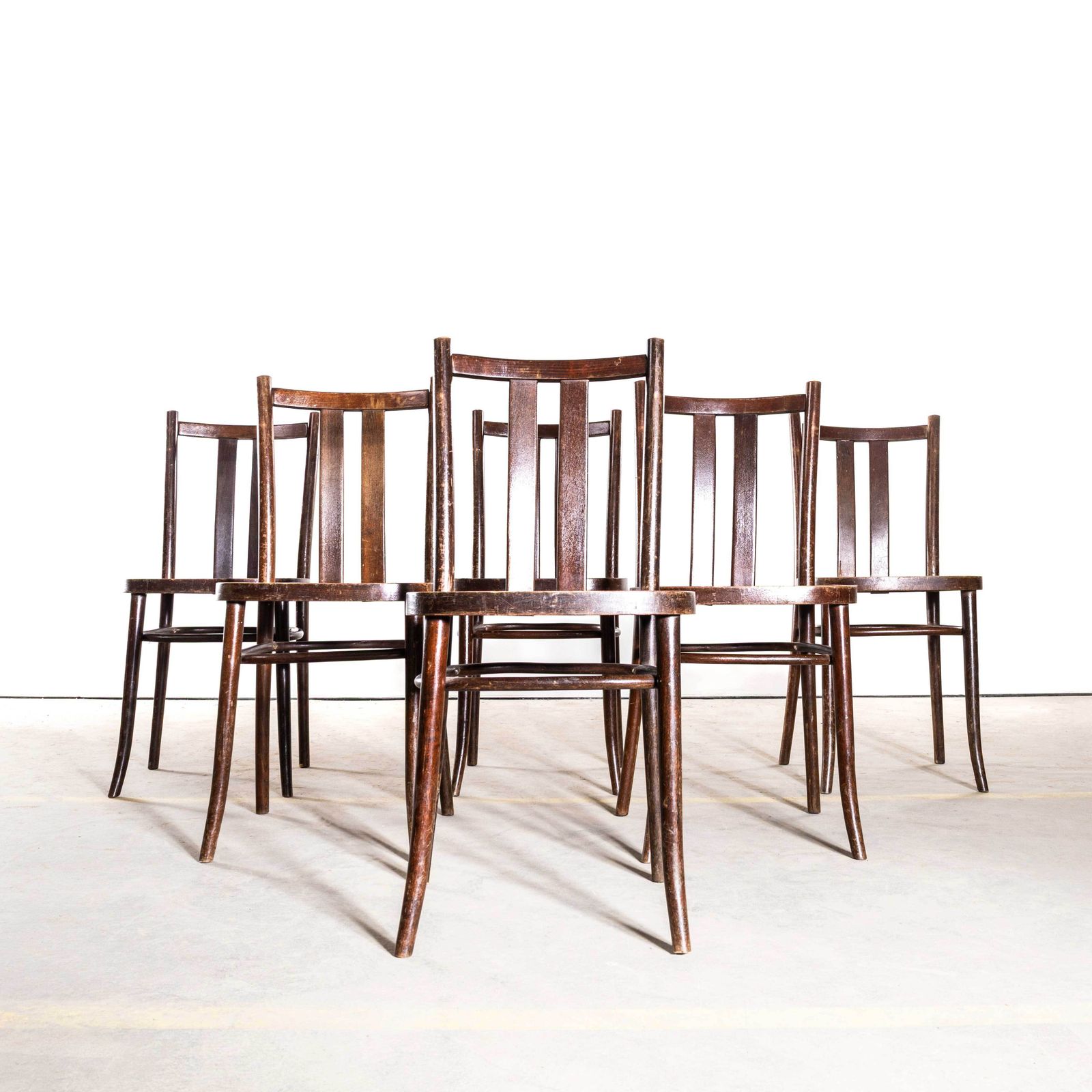 1950's Dark Oak Refined Bentwood Dining Chairs   Set Of Six
