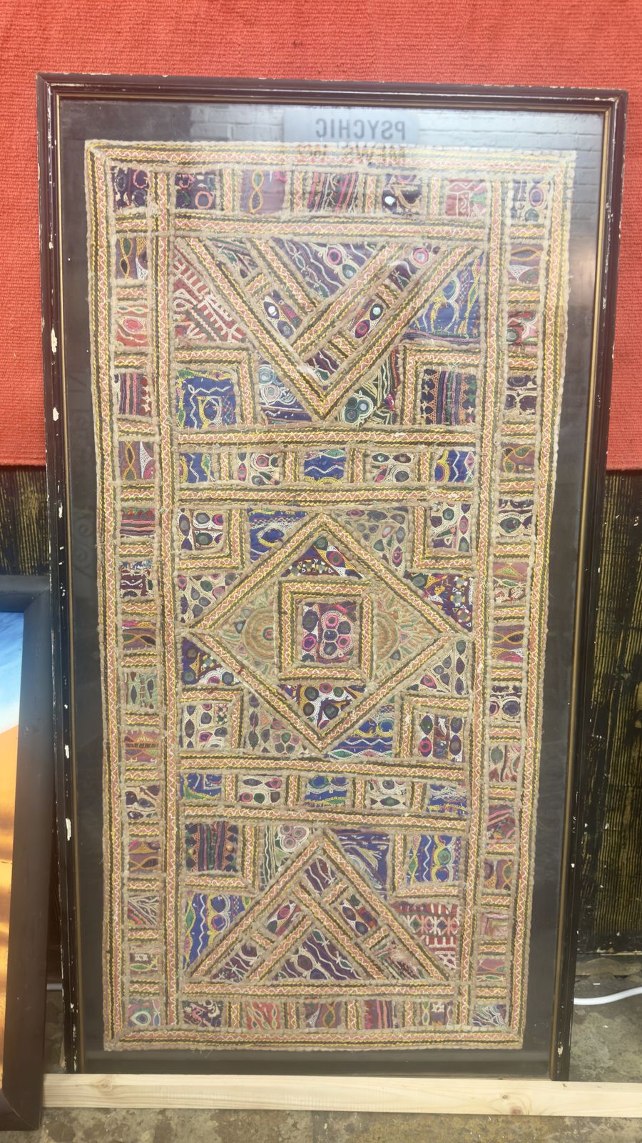Hand Woven Cloths In Glass And Wood Frame Wall Art
