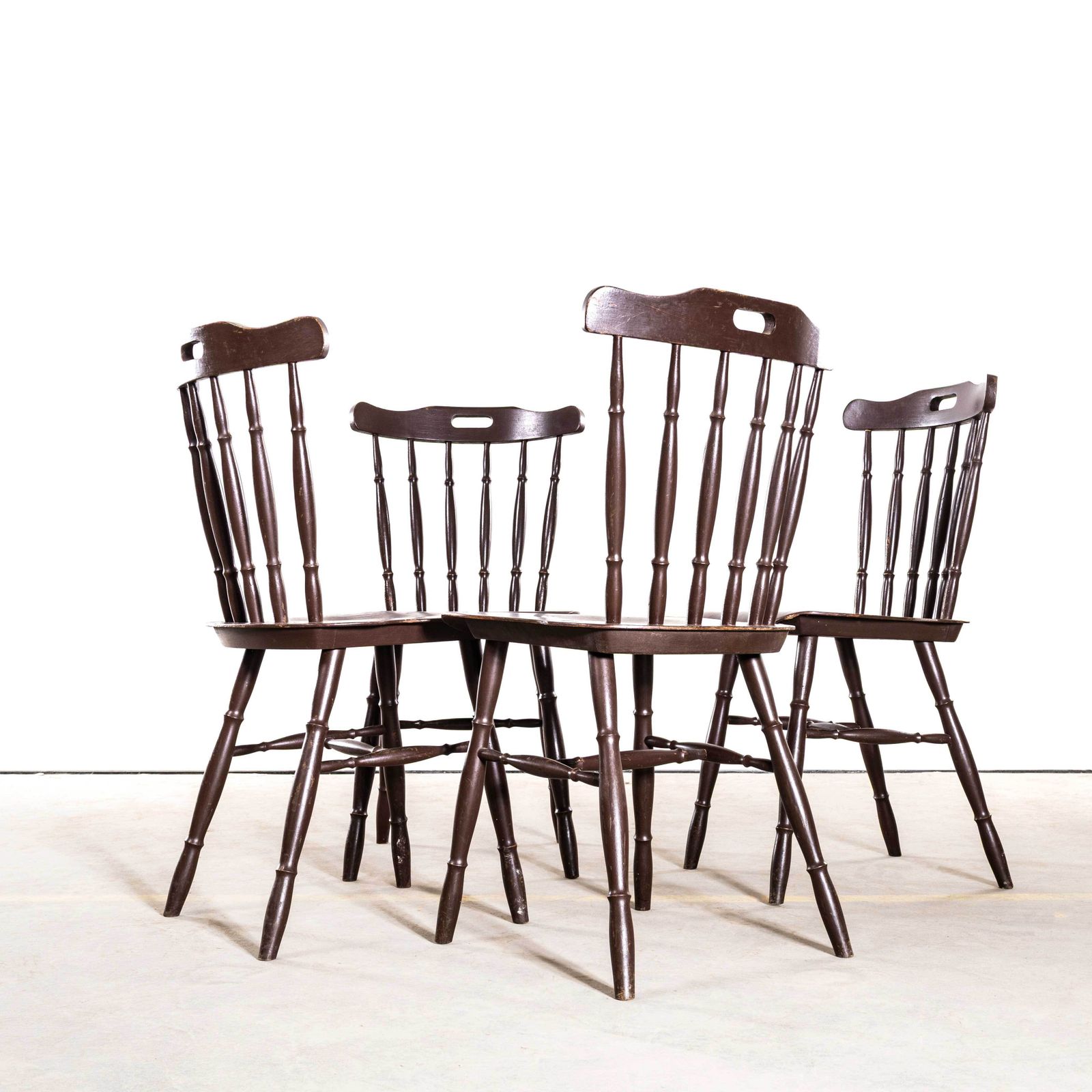 1950's Turned Coloured Spindle Back Dark Dining Chair   Set Of Four