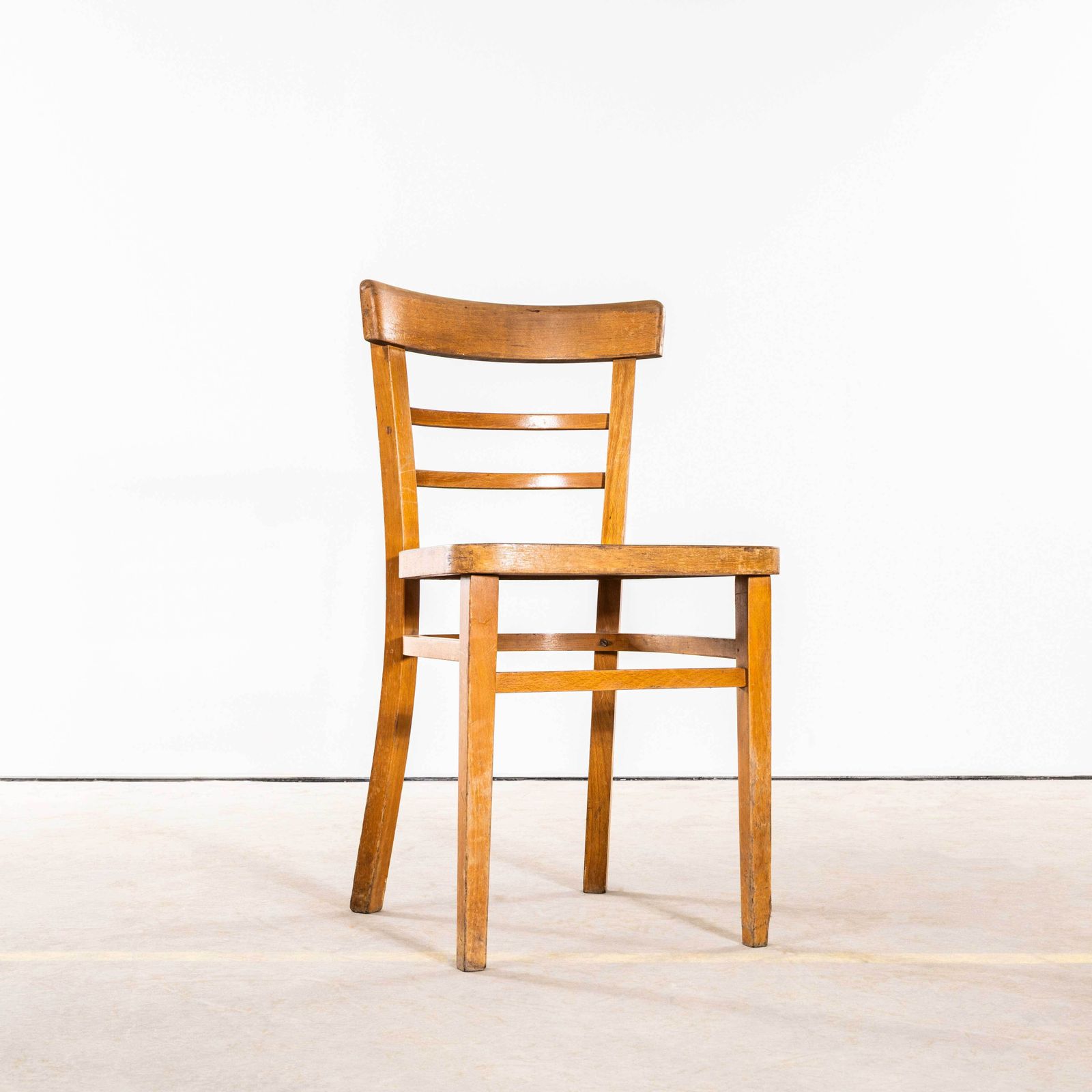 1960's Honey Two Step Ladder Backed Dining Chairs   Set Of Four photo for sale