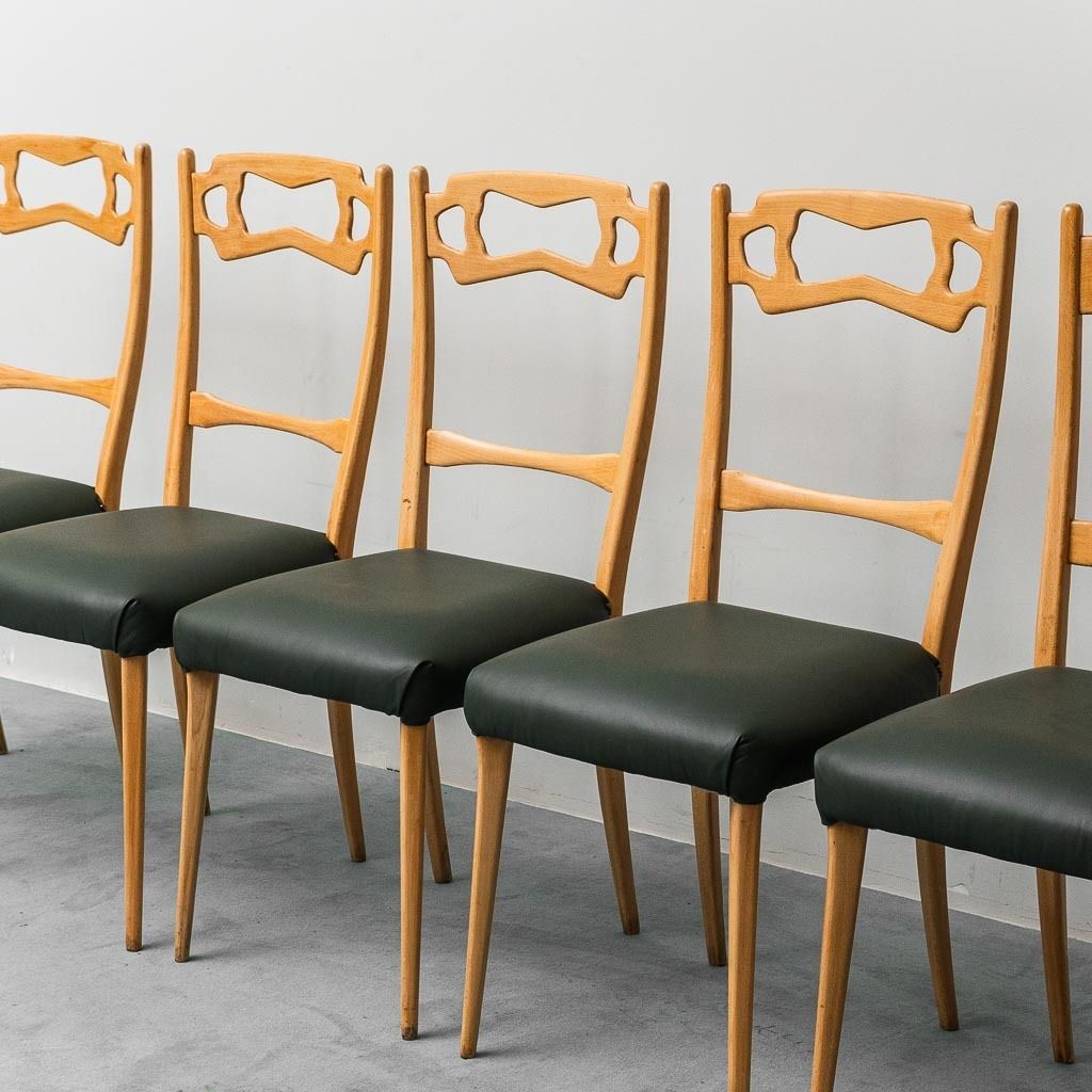 Set Of 6 Vintage 1960s Modern Antique Leather And Wood Chairs photo furniture