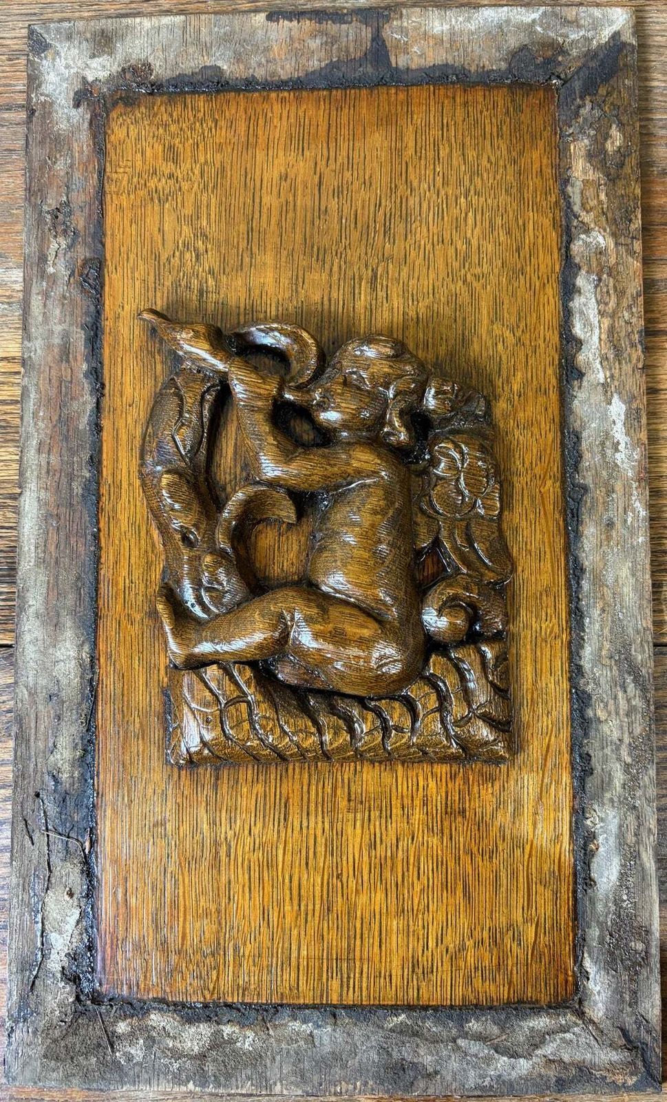 Set Of Five 18th‑Century Carved Oak Panels – Cherub & Putti photo for sale