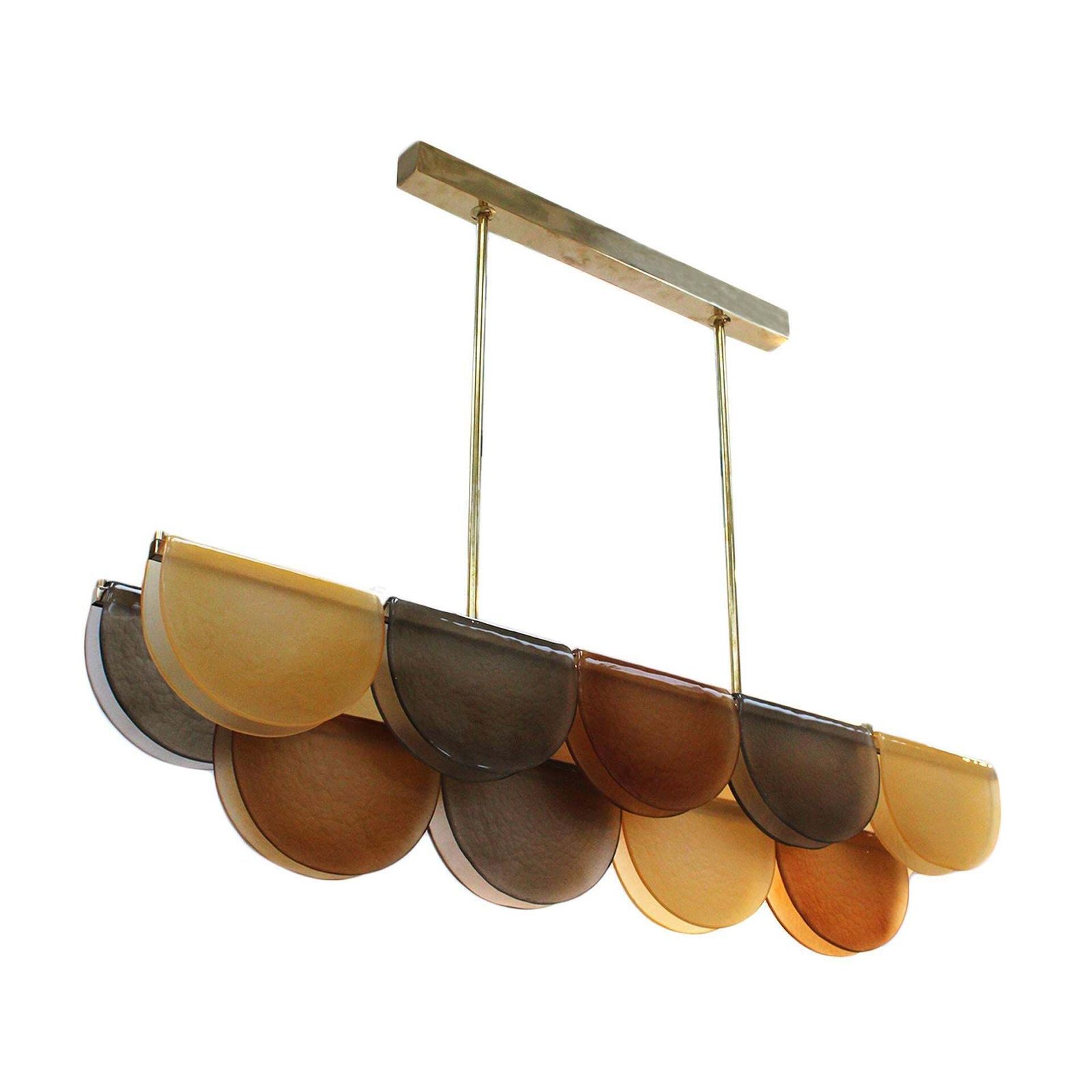 Contemporary Elongated Ceiling Lamp Made Of Murano Glass And Brass In Earth Tones, Italy photo furniture