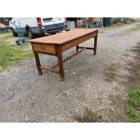 19th Century Country Farmhouse Table In Walnut And Pine, With 3 Drawers photo vintage