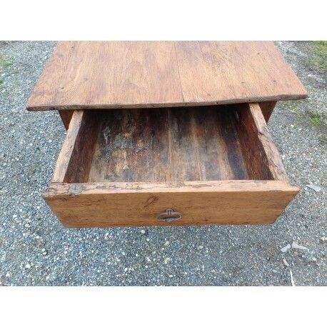 Furniture 19th Century Country Farmhouse Table In Walnut And Pine, With 3 Drawers photo