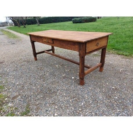 651.0 19th Century Country Farmhouse Table In Walnut And Pine, With 3 Drawers photo