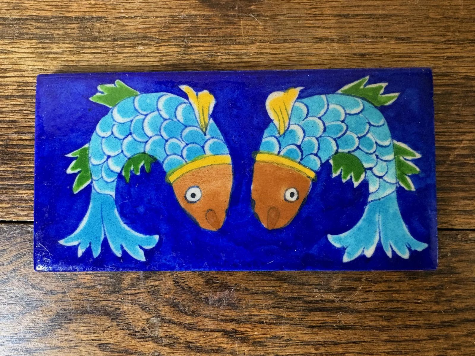 Home Fixtures Set Of 8 Hand‑Painted Jaipur Blue Pottery “Fish” Tiles, Cobalt Ground photo