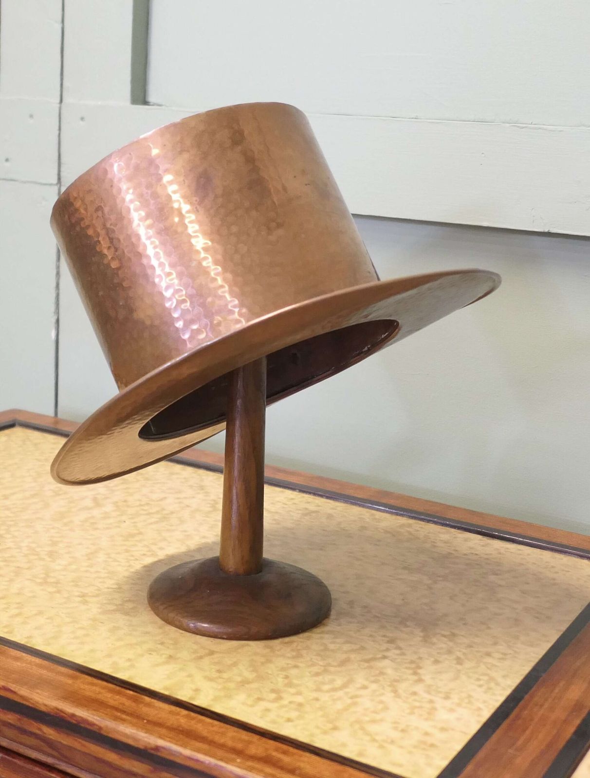 Arts And Crafts Copper Milliners Trade Sign. Copper Top Hat photo furniture