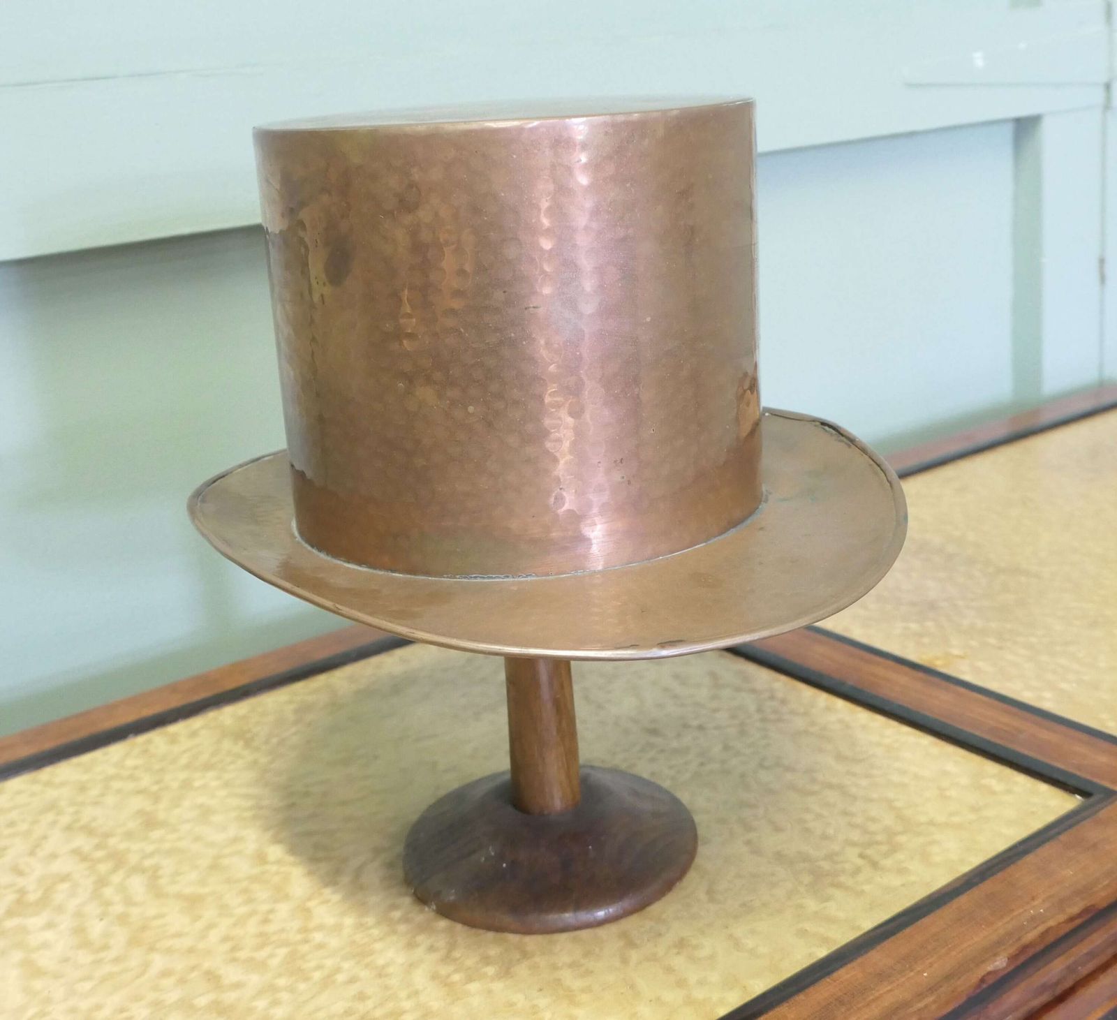 Arts And Crafts Copper Milliners Trade Sign. Copper Top Hat photo vinterior