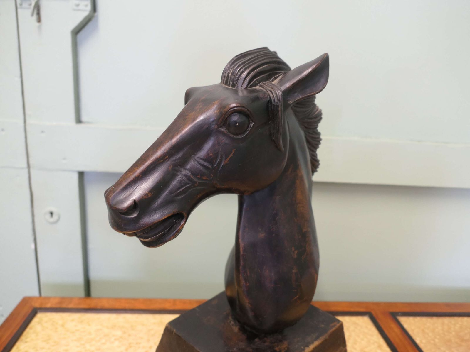 Large Carved Wooden Horse Head photo for sale